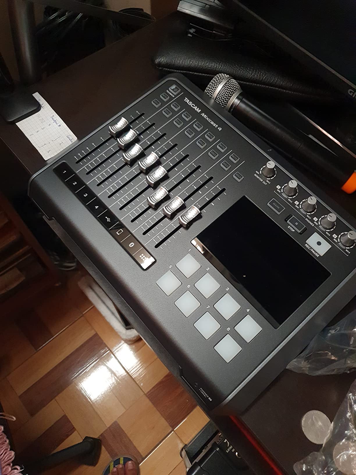 TASCAM Mixcast 4 Podcast Streaming Mixer, Recorder, and USB Audio Interface - Four XLR/TRS Mic Inputs, Touch Screen and Editing Software Included customer photo 1