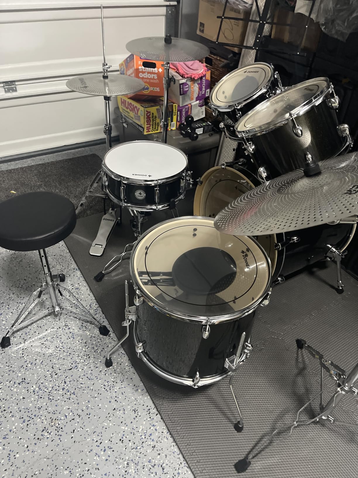 Donner Drum Set Adult with Practice Mute Pad,5-Piece 22 inch Full Size Acoustic Drum Kit, Black- DDS-520 customer photo 1