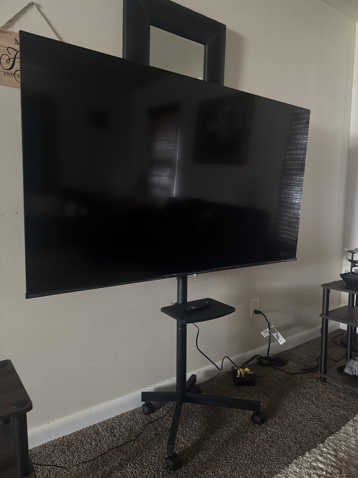 Rfiver Mobile TV Stand for 23-65 Inch Flat/Curved TVs up to 88 lbs Black | Rolling TV Stand with Adjustable Shelf & Tilt, Portable Floor Stand on Wheels for Bedroom, Living Room, Max VESA 400x400mm customer photo 2