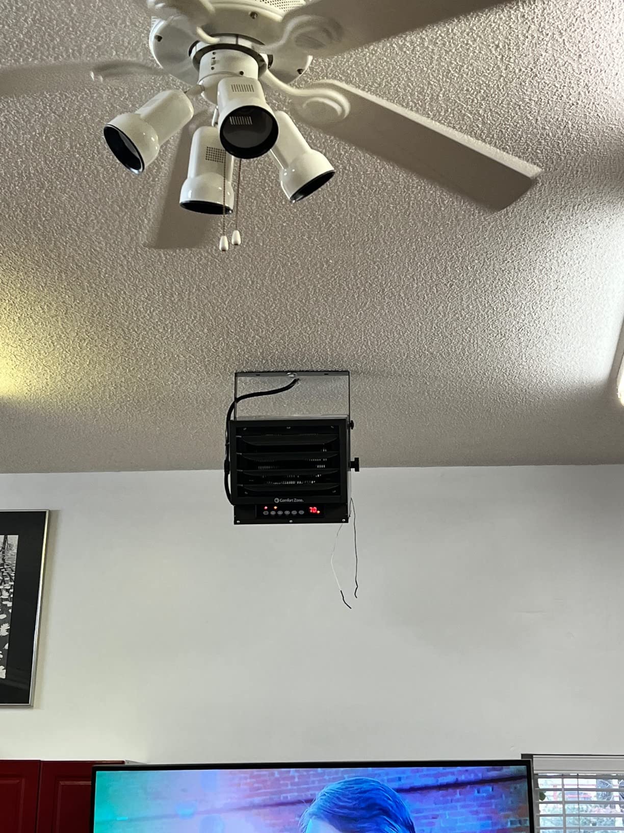 Comfort Zone Hard-Wired Ceiling Mount Garage Space Heater with Remote, 7,500 Watt, 240 Volt, Fan-Forced, Overheat Protection, Digital Thermostat, 12-Hour Timer, Ideal for Garage & Workshop, CZ230ERBK customer photo 2