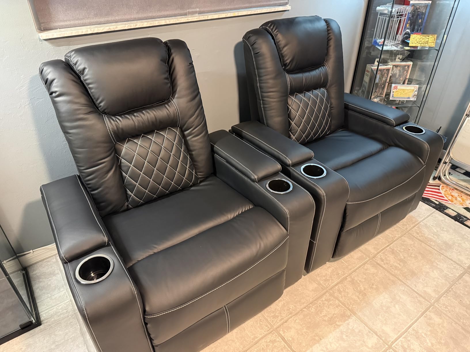 CANMOV Electric Power Recliner Chair with USB Ports and Cup Holders, Breathable Leather Home Theater Seating with Hidden Arm Storage (Black) customer photo 1
