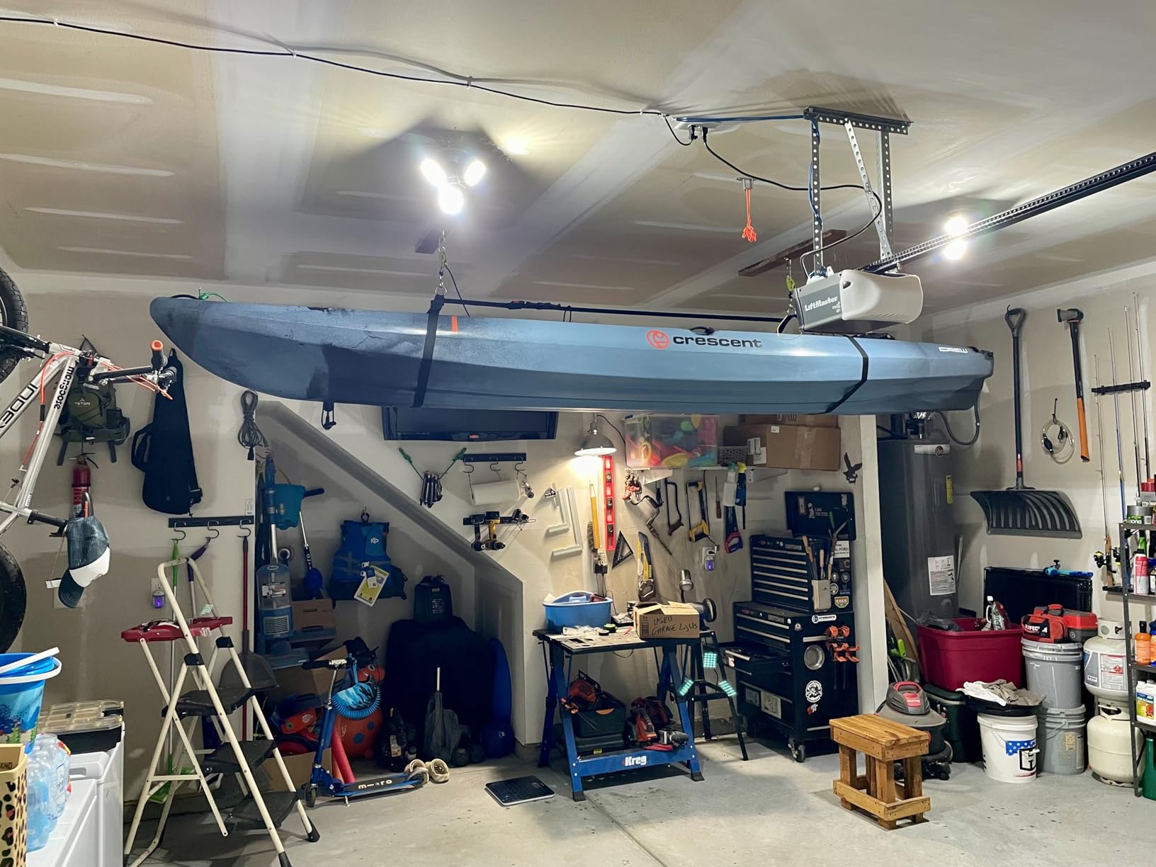 Tie Boss Kayak Hanger, Kayak Hoist & Overhead Garage Ceiling Storage System customer photo 1