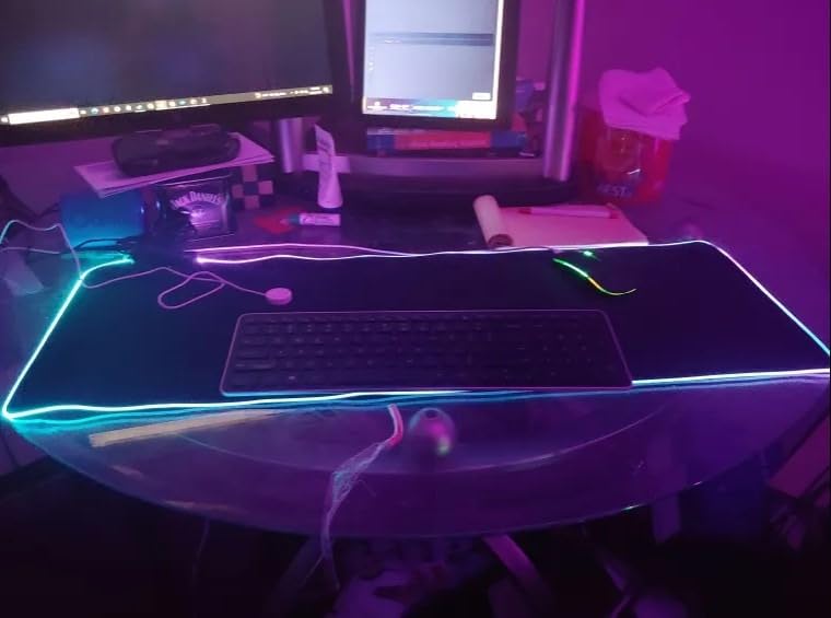 Large RGB Gaming Mouse Pad -15 Light Modes Touch Control Extended Soft Computer Keyboard Mat Non-Slip Rubber Base for Gamer Esports Pros 31.5X11.8(RGB) customer photo 2