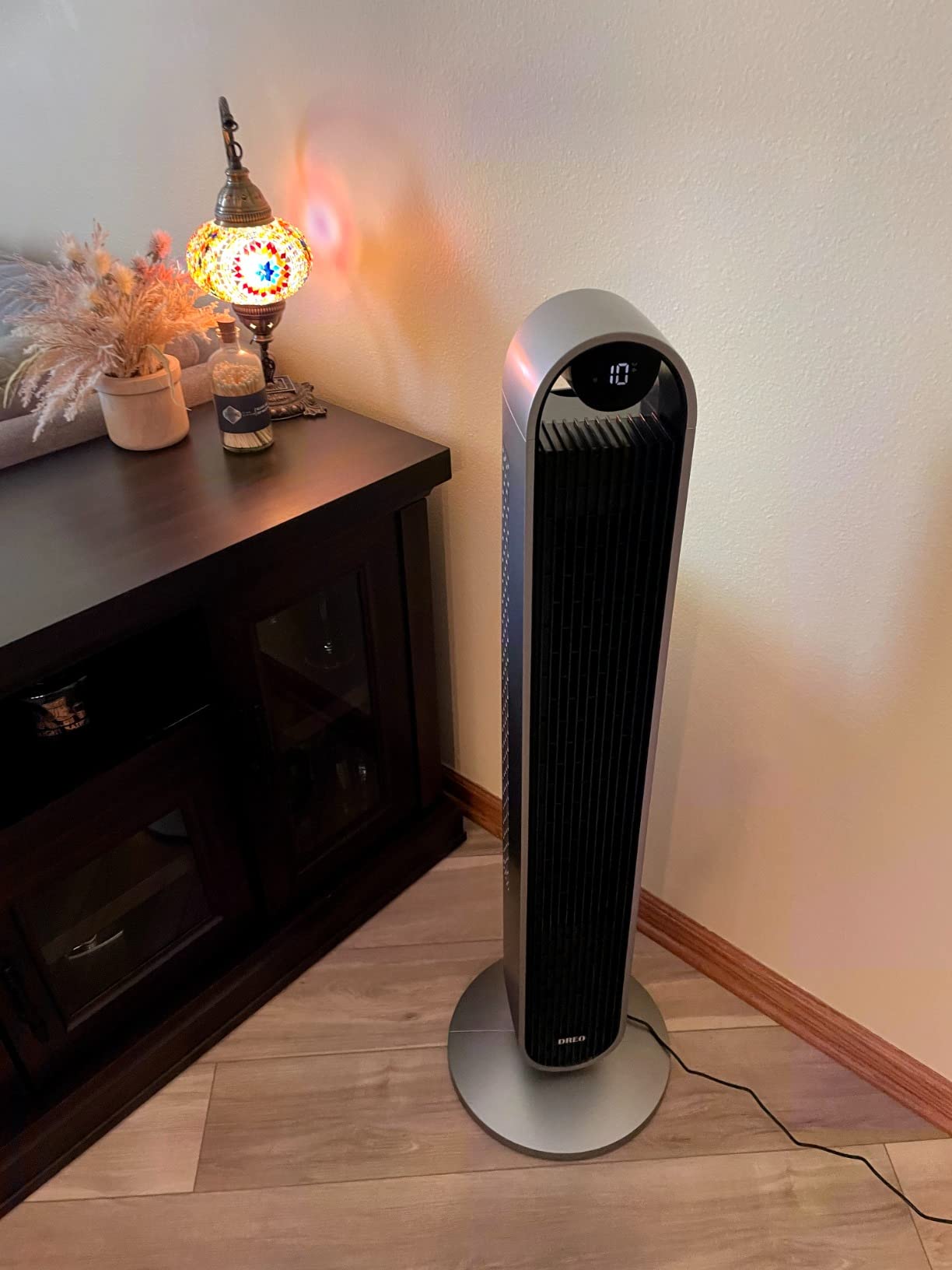 DREO Smart Tower Fan for Bedroom, 120° Oscillating Fan, 12 Speeds | 28ft/s Airflow Quiet Fan, DC Motor, 4 Modes Standing Fan, 12H Timer Cooling Fan for Home, Living Room, App & Alexa Control customer photo 2