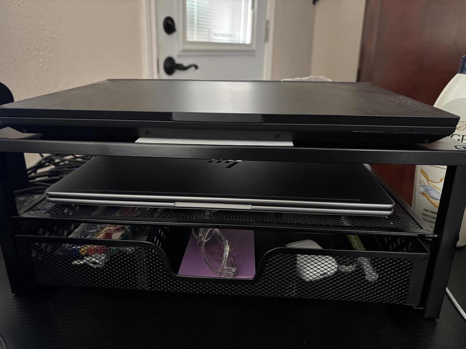 Simple Trending Metal Monitor Stand Riser and Computer Desk Organizer with Drawer for Laptop, Computer, iMac, Black | 16