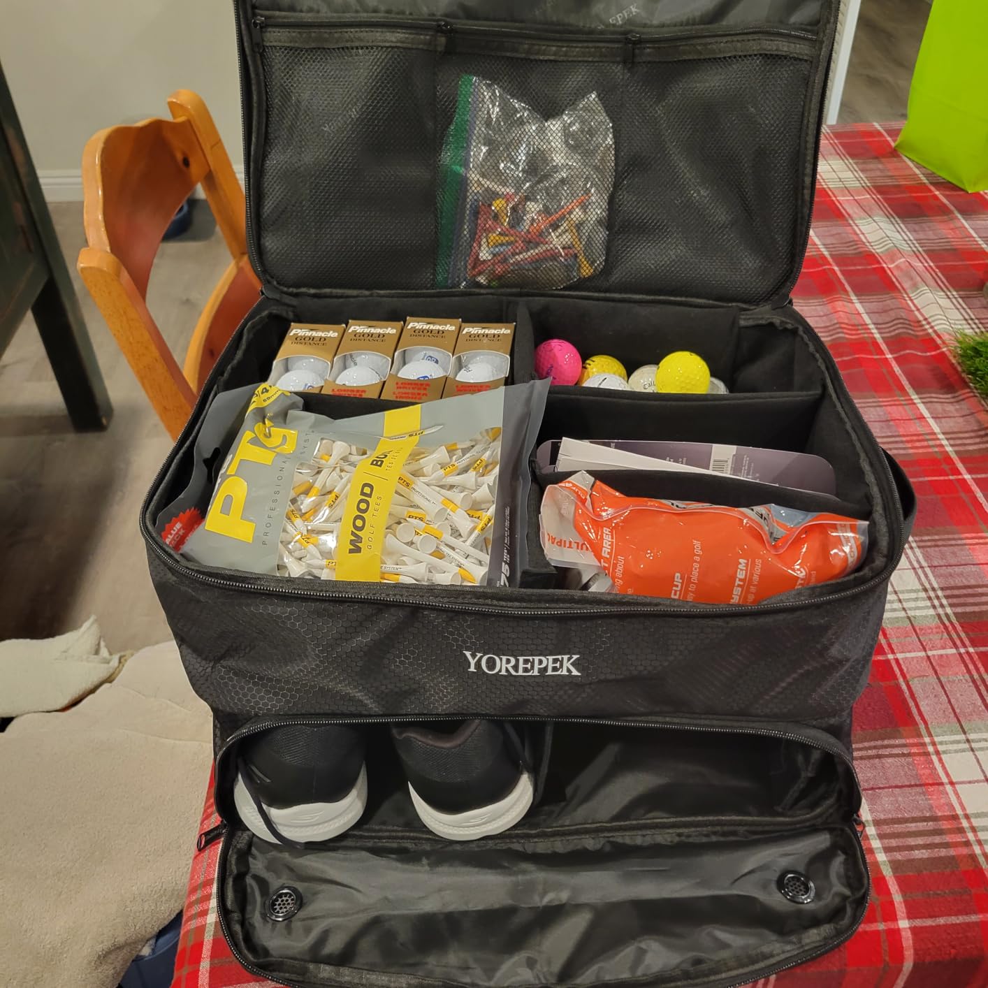 YOREPEK 2 Layer Golf Trunk Organizer, Golf Gifts for Men with Separate Ventilated Compartment for 2 Pair Shoes, Waterproof Car Trunk Locker for Balls, Tees, Clothes, Gloves, Gifts for Golfers customer photo 2
