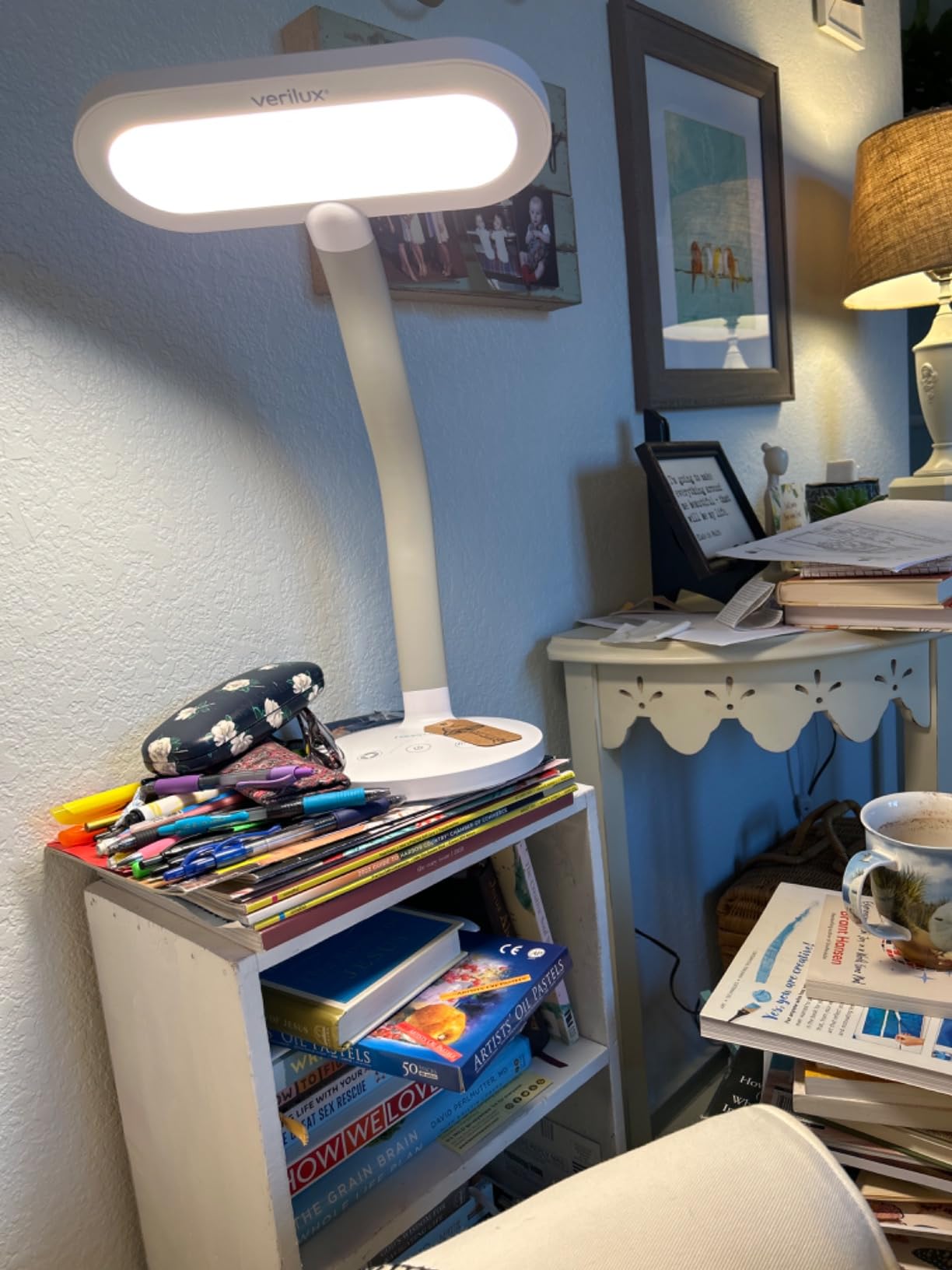 Verilux HappyLight Duo - 2-in-1 Light Therapy & Task Desk Lamp - UV-Free Full Spectrum LED, 10,000 LUX, Adjustable Brightness and Color, Flexible Gooseneck, and Integrated USB Charging Port customer photo 2