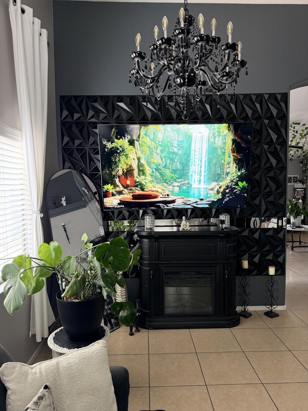 Art3dwallpanels 33 Pack 3D Wall Panel Diamond for Interior Wall Decor, PVC Flower Textured Wall Panels for Living Room Lobby Bedroom Hotel Office, Black, 12''x12'' Cover 32.Sq.Ft. customer photo 1