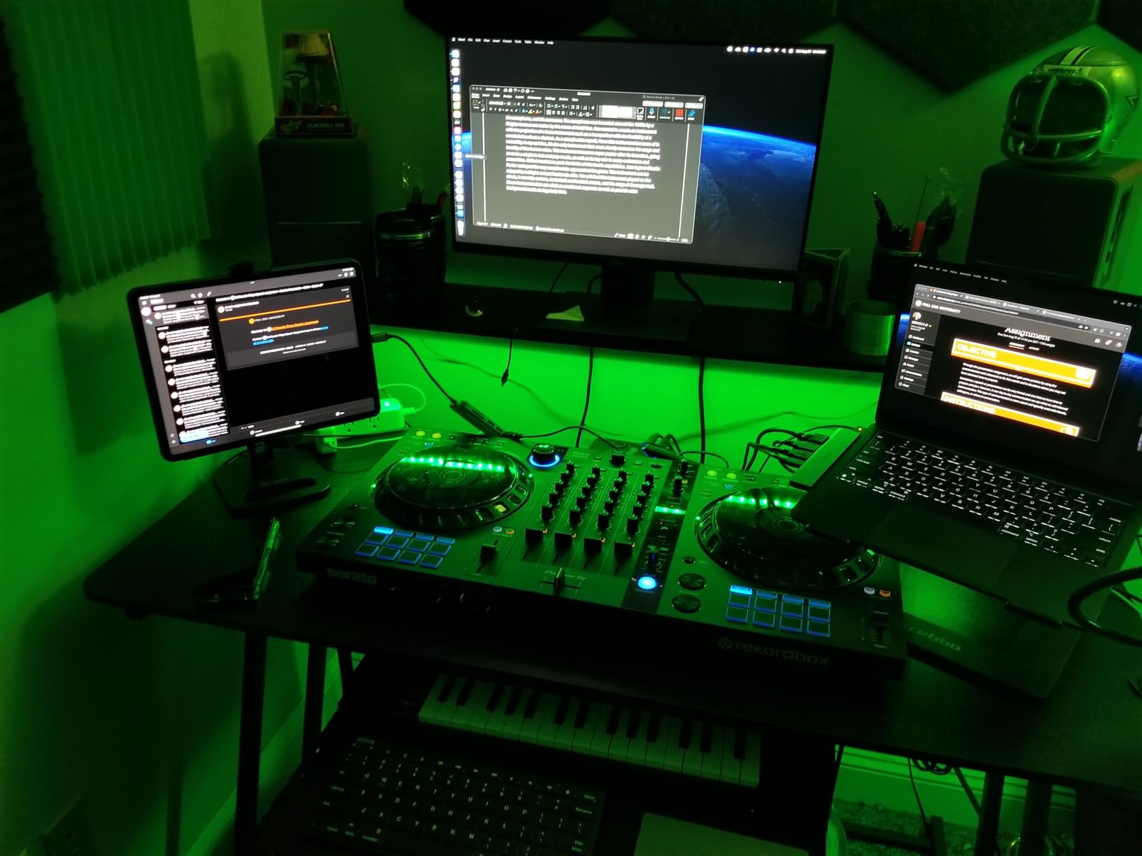 Armocity Music Studio Desk Production Workstation - Recording Studio Desk | for Producer, Audio Desk with Power Outlet and Keyboard Tray, Home Studio Table Desk with Monitor Platforms, 47