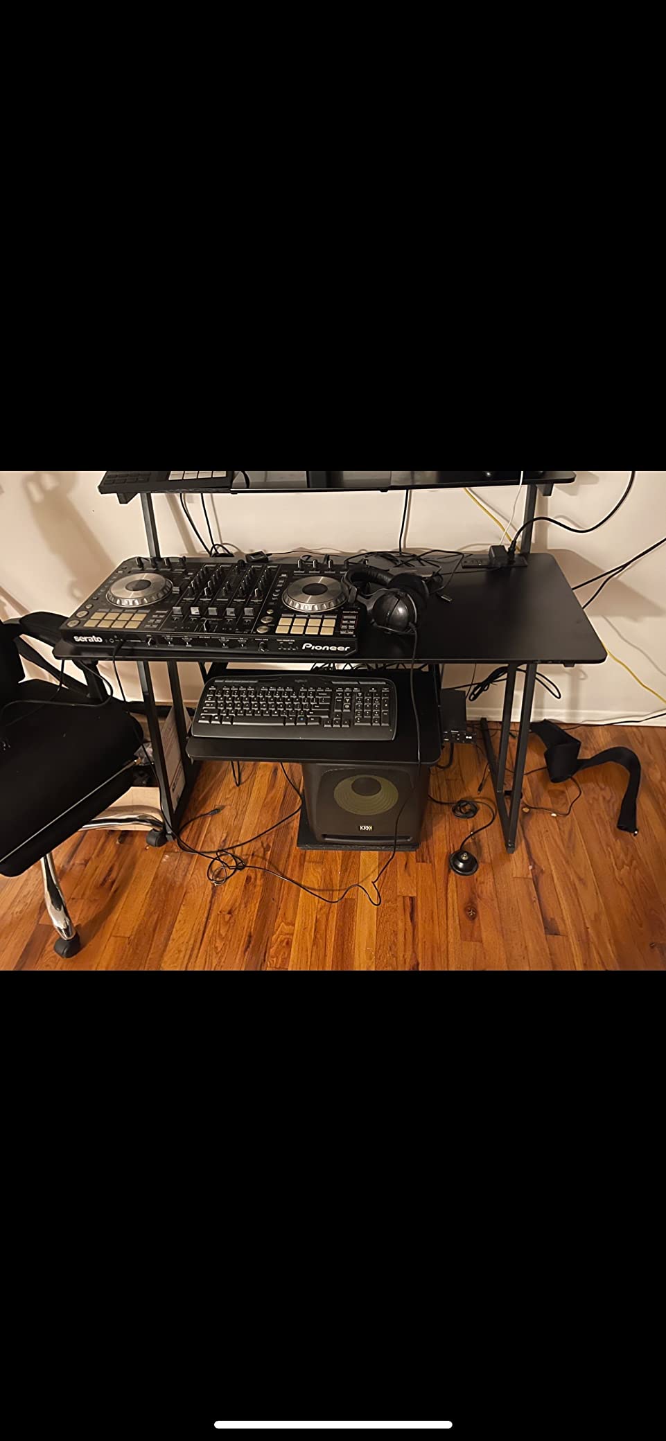 Armocity Music Studio Desk Production Workstation - Recording Studio Desk | for Producer, Audio Desk with Power Outlet and Keyboard Tray, Home Studio Table Desk with Monitor Platforms, 47