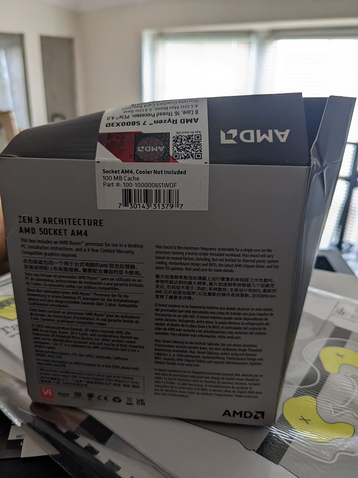 AMD Ryzen 7 5800X3D 8-core, 16-Thread Desktop Processor with AMD 3D V-Cache Technology customer photo 1