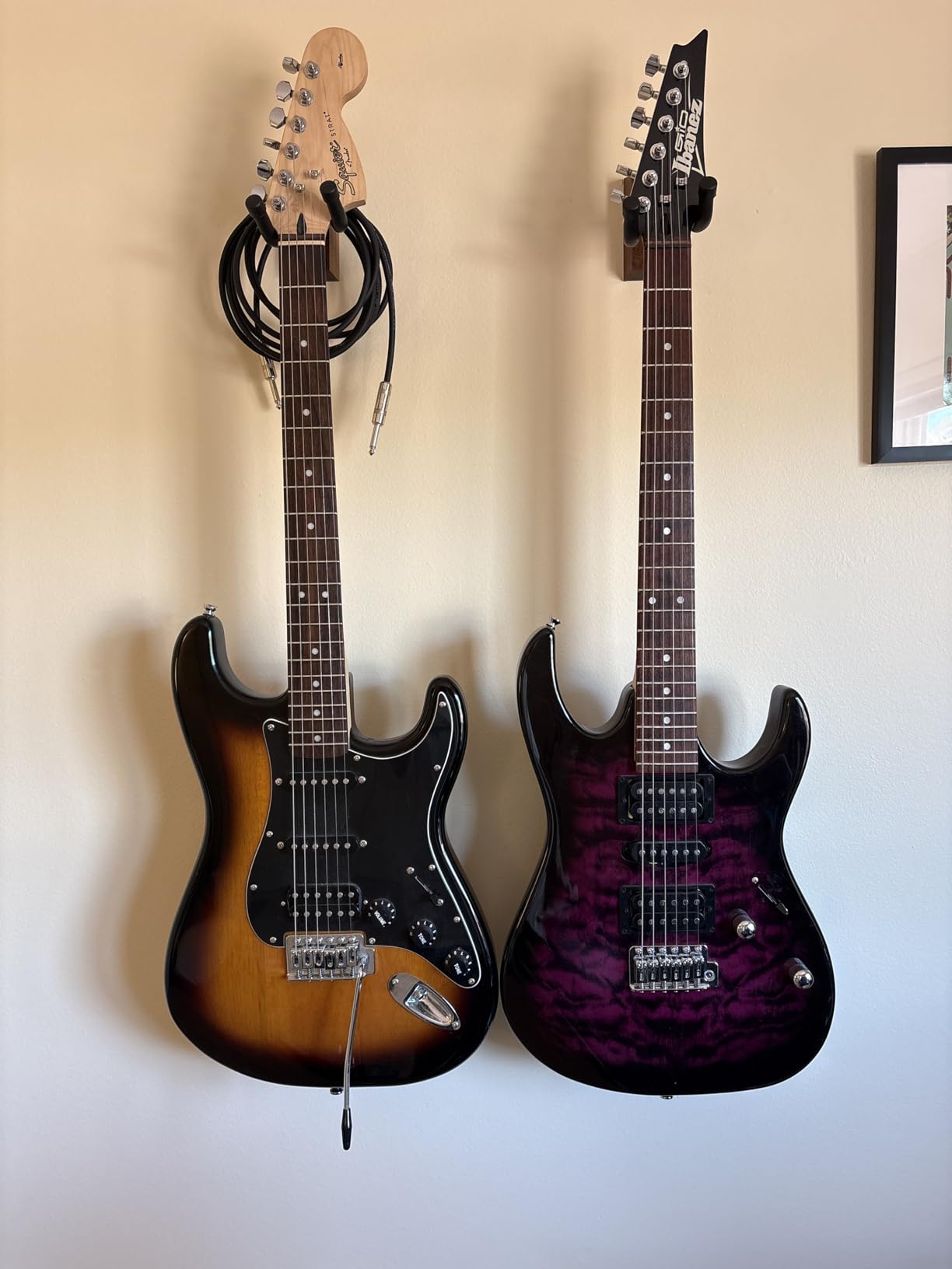 Guitar Wall Mount 2 Pack, Black Walnut Wood Guitar Hanger, U-Shaped Guitar Wall Hanger Mount, Guitar Holder Hook Stand Wall for Acoustic, Electric Guitar, Banjo, Bass, for Guitar Player Men Boy customer photo 1