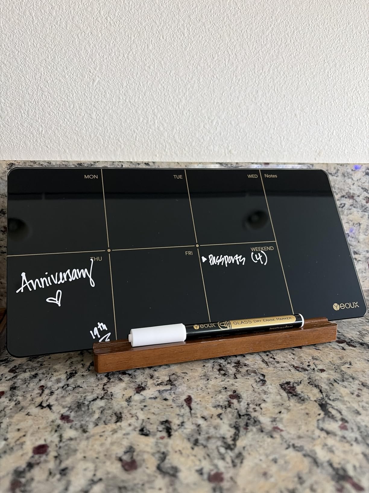 Desktop Glass Weekly Planner Whiteboard with Detachable Wood Stand, Small Portable Dry Erase Calendar to Do List White Board 12x6