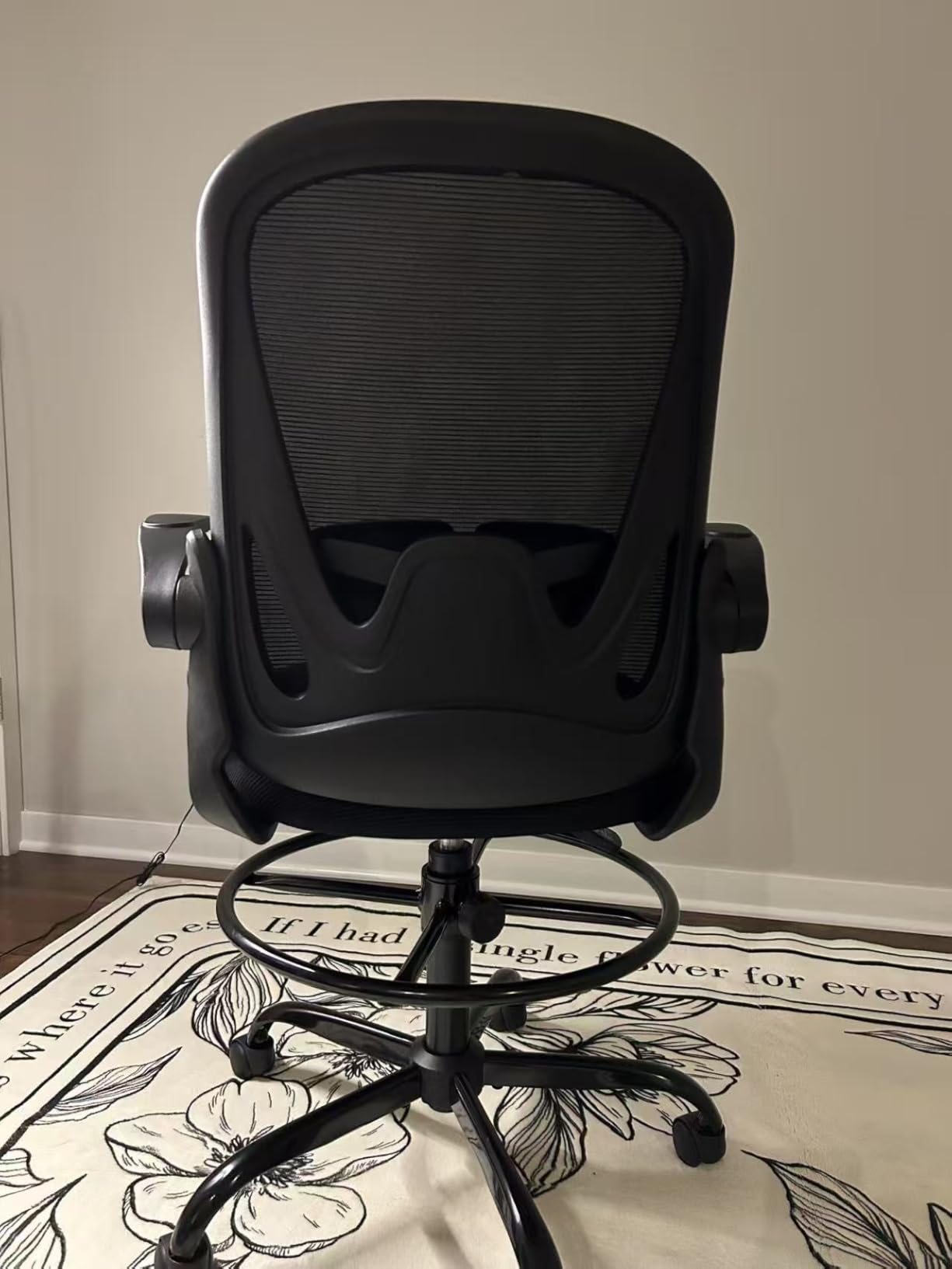 Primy Drafting Chair Tall Office Chair with Flip-up Armrests Executive Ergonomic Computer Standing Desk Chair with Lumbar Support and Adjustable Footrest Ring (Black) customer photo 1