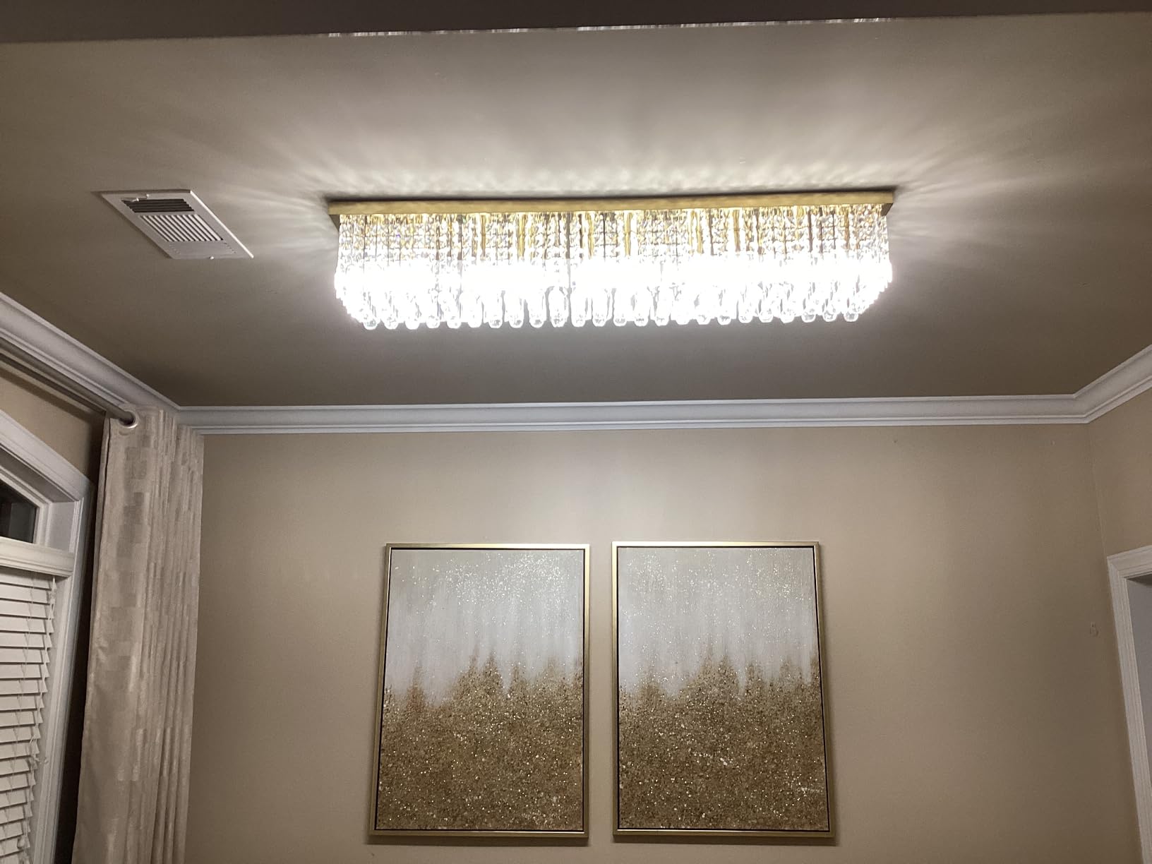 Siljoy Modern Gold Rectangle Flush Mount Crystal Chandelier for Dining Room | Rectangular K9 Crystal Raindrop Chandelier, Luxury Dimmable Ceiling Light for Living Room Kitchen L31.5'' x W10'' x H10'' customer photo 2