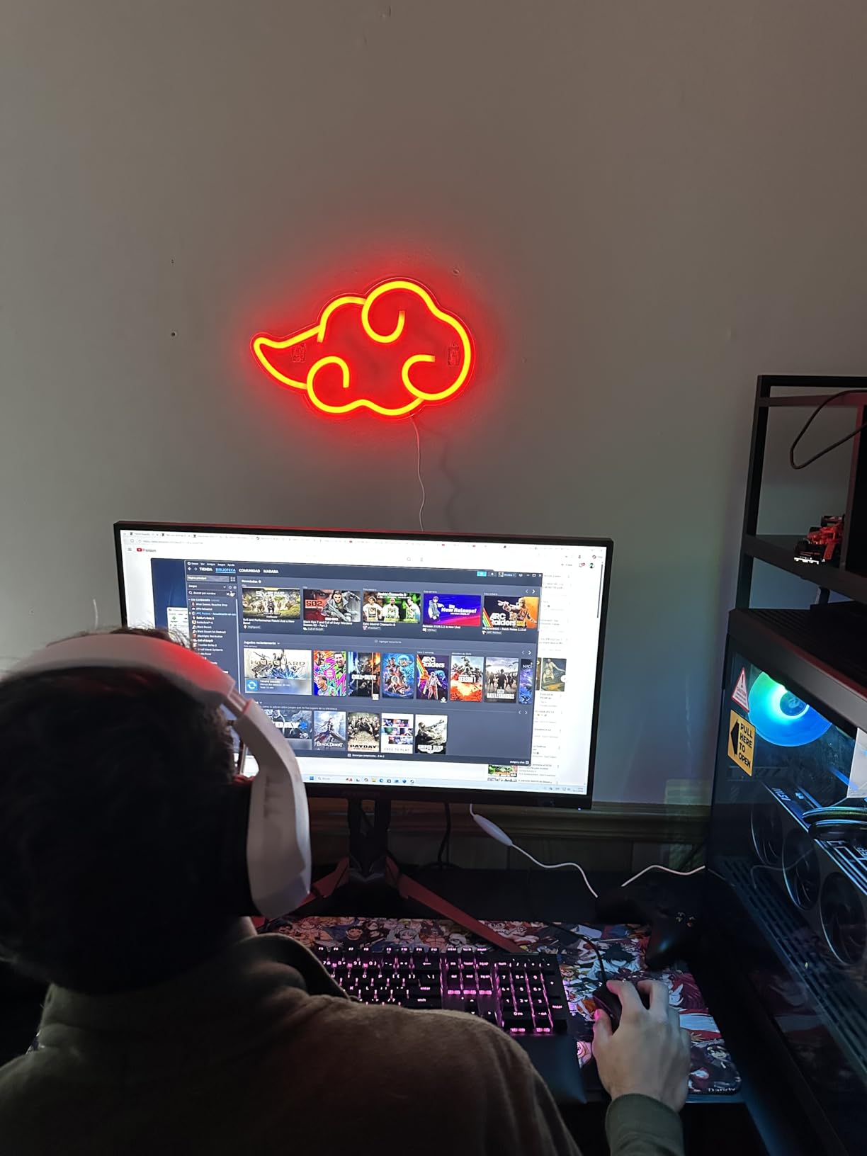 Dleouly Anime Neon Sign, LED Red Cloud Neon Signs for Wall Decor, Dimmable Gaming Neon Sign Wall Signs USB Night Neon Light for Bedroom Game Room Man Cave Party, Gifts for Your Son, Boyfriend(12x7in) customer photo 2
