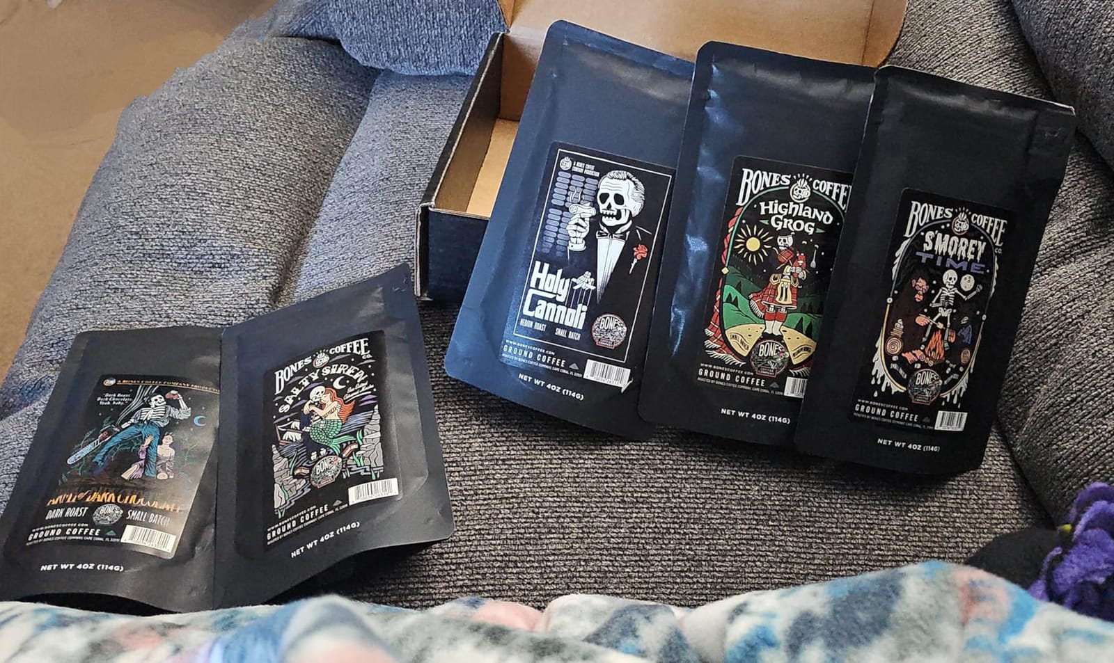 Bones Coffee Company NEW Favorite Flavors Sample Pack, Assorted Flavored Coffee Low Acid Medium Roast Arabica Beans Specialty Coffee Gifts, Auto Drip and French Press Compatible, 4 oz Pack of 5 Ground customer photo 1