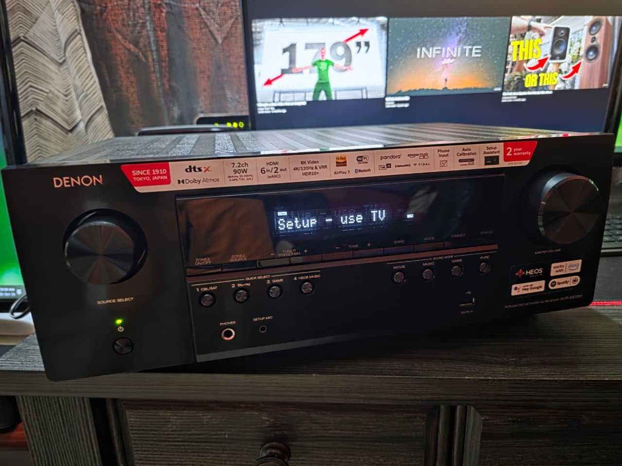 Denon AVR-S970H 7.2 Channel 8K UHD AV Receiver (90W x 7), Wi-Fi, Bluetooth, HEOS Multi-Room Streaming, Dolby Atmos, DTS:X, HDMI 2.1 customer photo 1