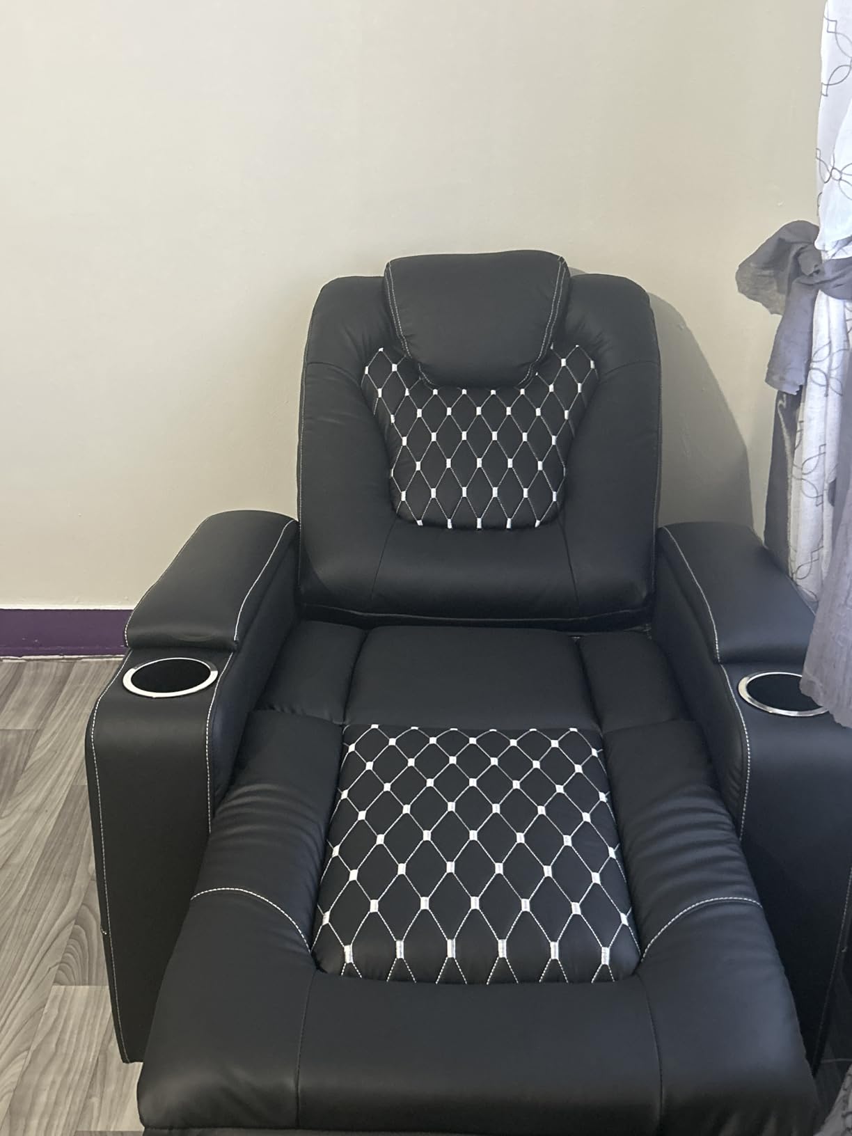 ANJ Power Recliner Chair Set of 3, Electric Soft Faux Leather Reclining Home Faux Theater Seating - USB Ports, Cup Holders, Hidden Arm Storage Movie & Media Room Chairs (Black) customer photo 1