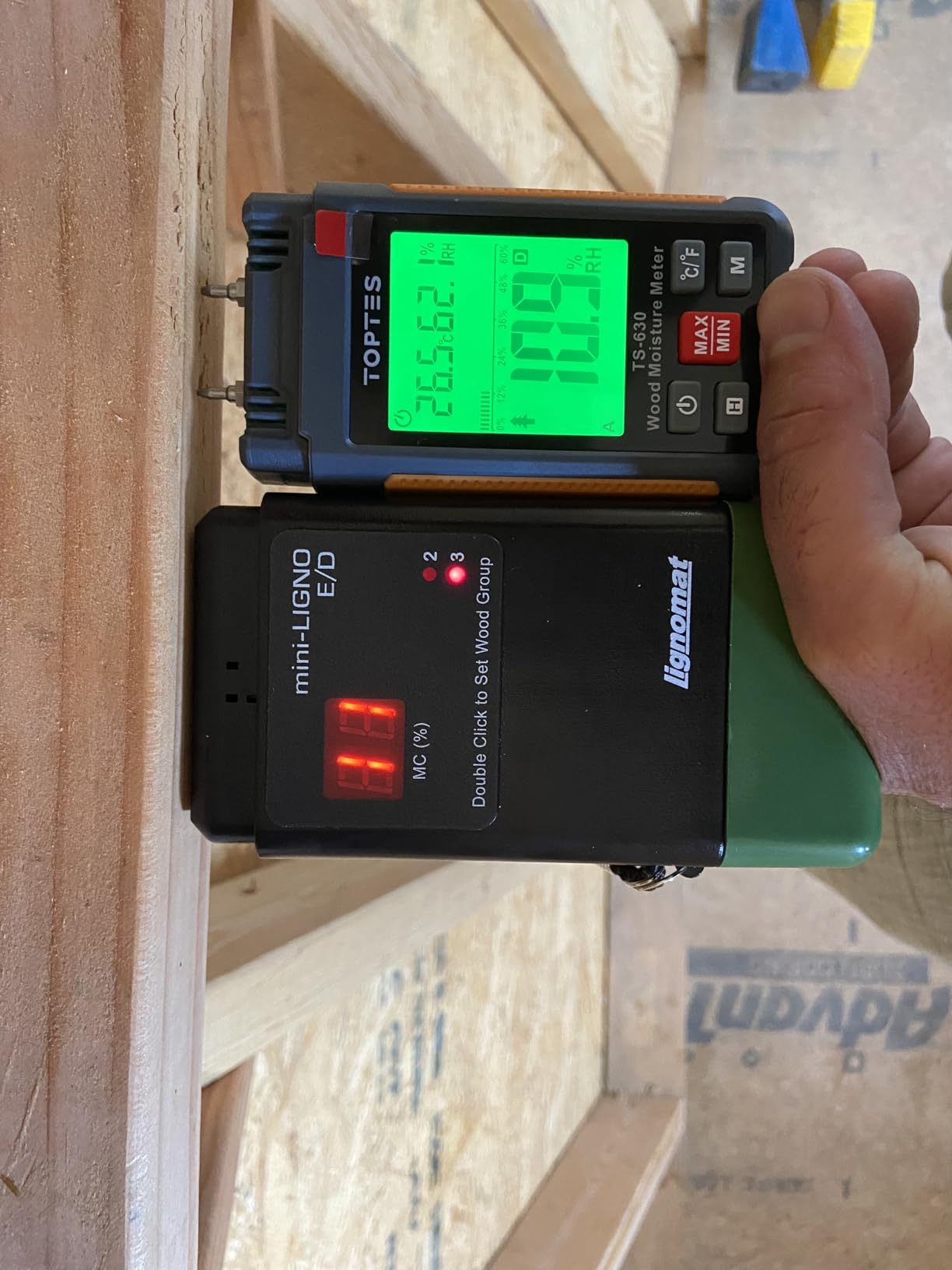 Wood Moisture Meter, TopTes Digital Moisture Meter TS-630, Handheld Humidity Tester with 2.25-inch LCD Display, Tricolor Backlight, Check The Dampness Level on Firewood/Drywall - Orange customer photo 1
