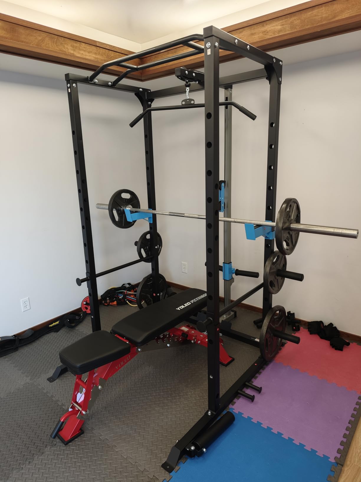 ULTRA FUEGO Power Cage, Multi-Functional Power Rack with J-Hooks, Dip Handles, Landmine Attachment and Optional Cable Pulley System for Home Gym customer photo 2