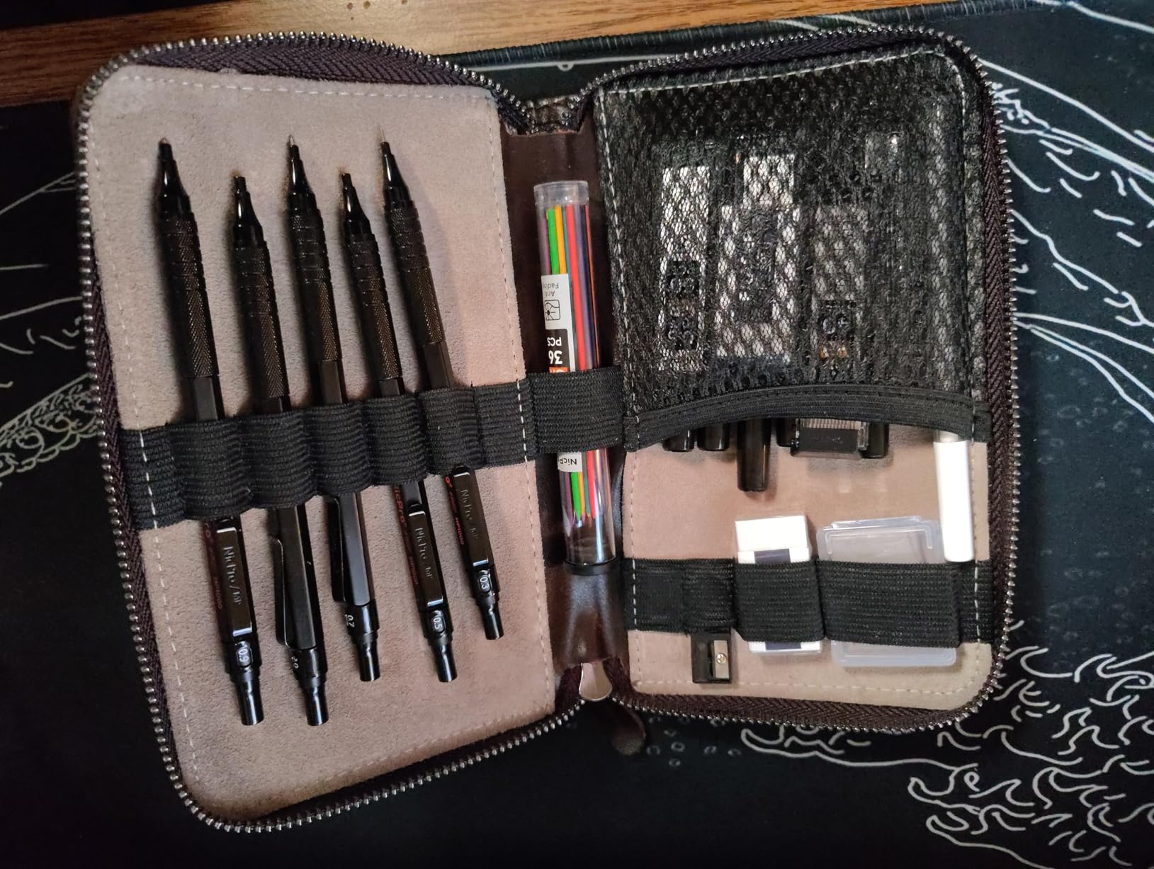 Nicpro 20PCS Metal Mechanical Pencil Set in Leather Case | Art Drafting Pencil 0.3/0.5/0.7/0.9/2mm Lead Holders, 9 Tube (4B 2B HB 2H Colors) Lead Refills, Erasers For Sketching Drawing customer photo 1