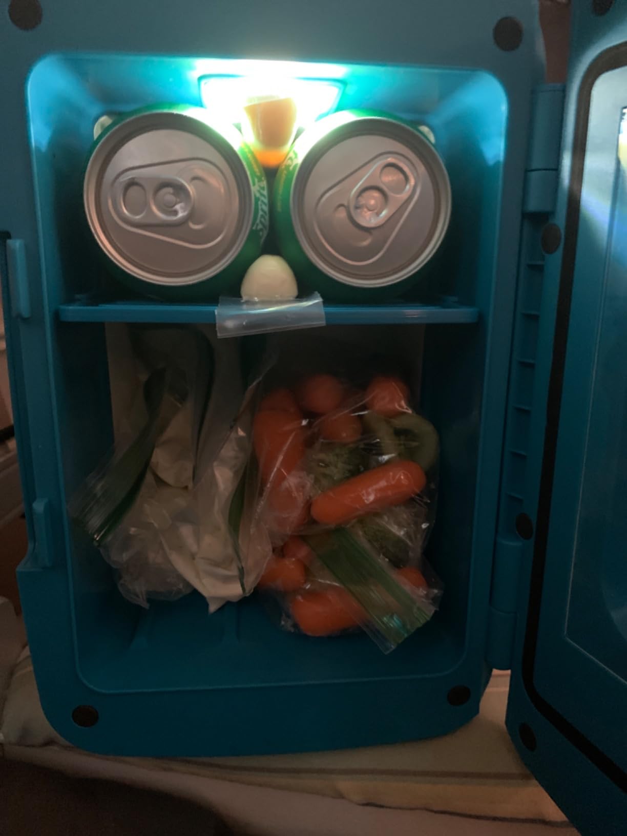 Frigidaire Gaming Light Up Mini Beverage Refrigerator, 6 can, 4 liters, Cooler with large see through door and LED lights Perfect for Gaming Experience, Home, Office, or Cars. 12V Charger (Stealth) customer photo 1