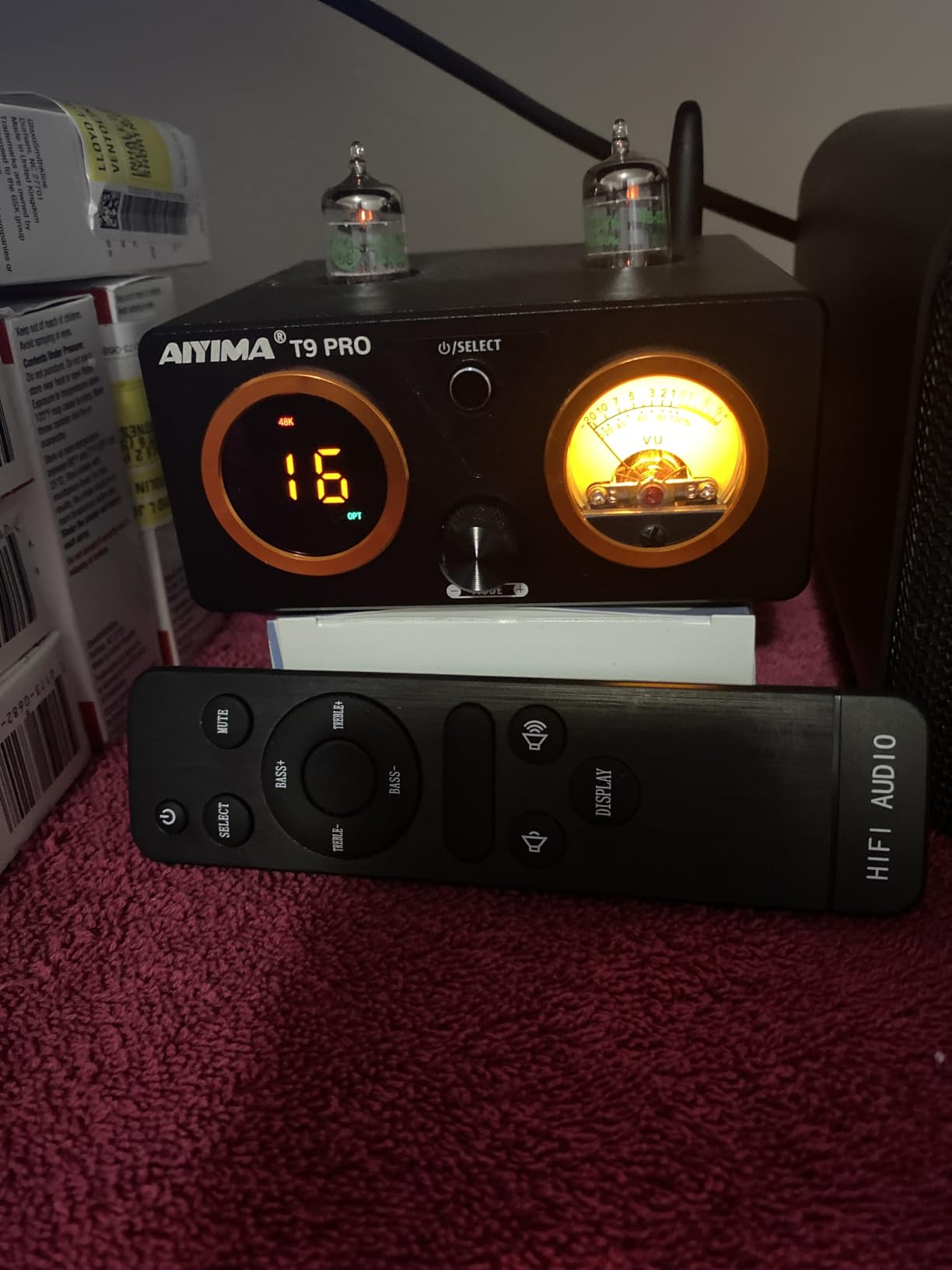 AIYIMA T9PRO 200W 2.1 Channel TPA3250 Tube Bluetooth DAC Stereo Amplifier | HiFi Class D Amp with ES9018K2M, QCC3040 aptX, VU Meter & Digital Display, Remote Control, Treble/Bass, AUX Output, for Home Speakers customer photo 2