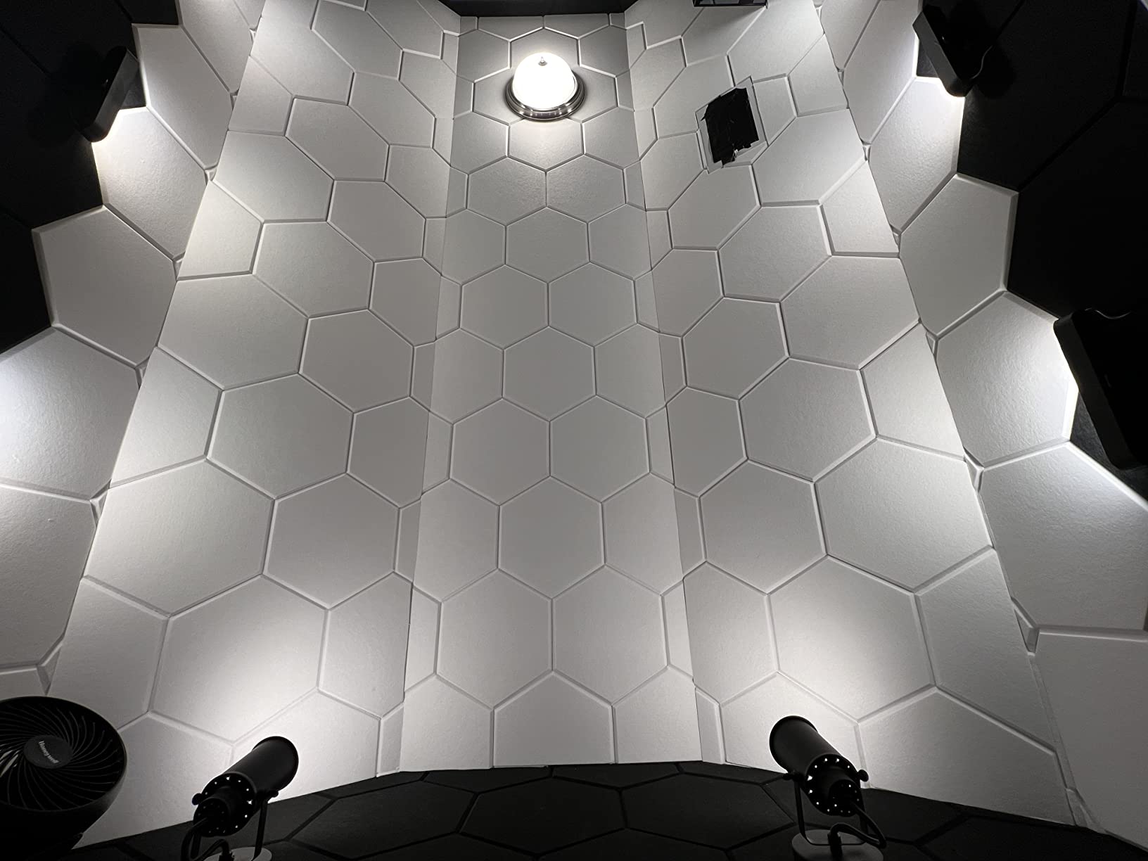 Self-Adhesive Acoustic Panels [390 lbs/yd³ Ultra-High Density], 2nd Generation Sound Absorbing Panel, Professional Level Sound Panel, Polyester Soundproof Foam [Large Hexagon, Orange & Moon Grey] customer photo 2