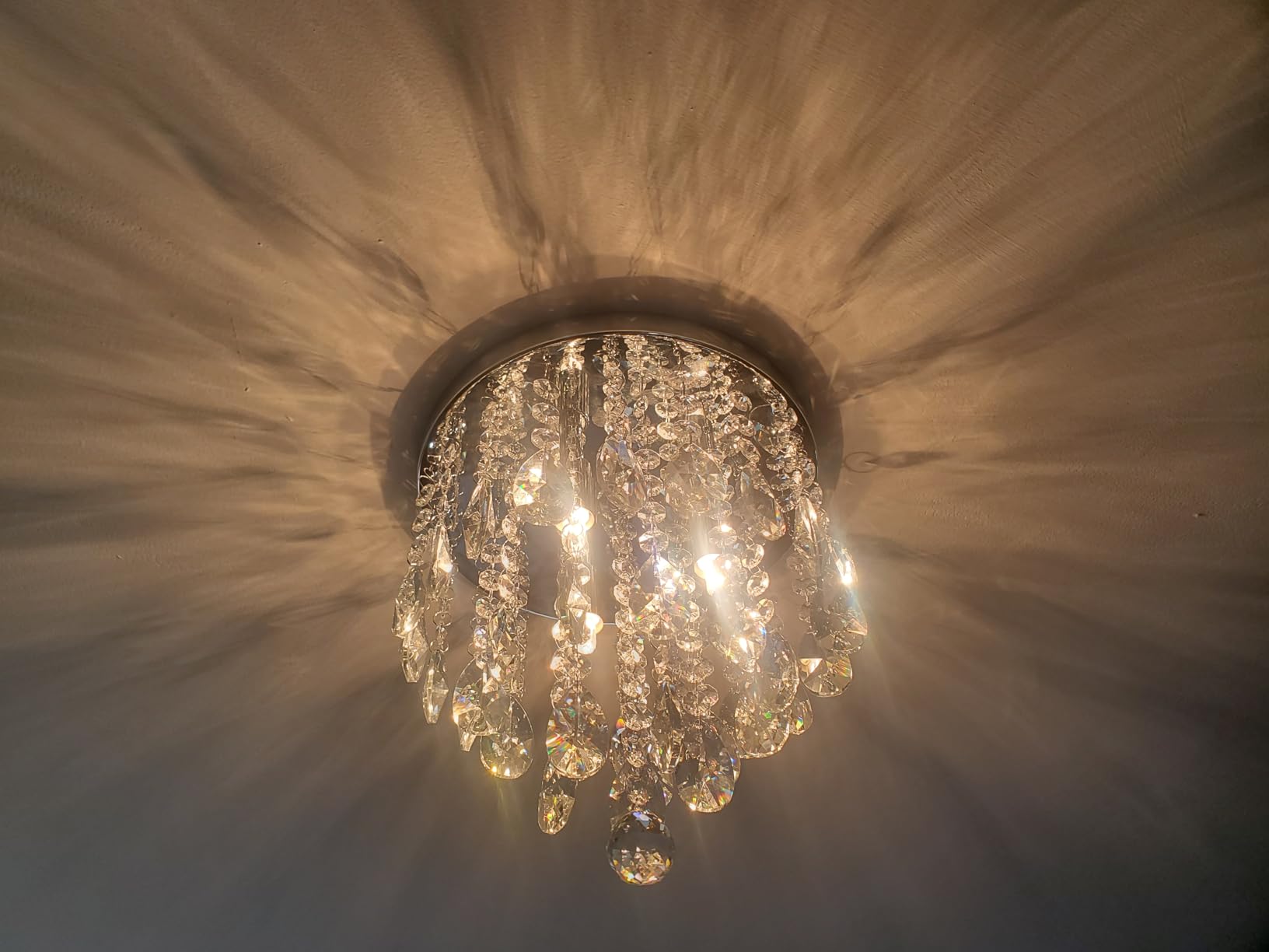 4-Light Crystal Chandeliers Flush Mount, 14 Inches Bedroom Close to Ceiling Lamp, Modern G9 Base Ceiling Light Fixture for Dining Room, Bedroom, Bathroom, Living Room, Closet (Chrome) customer photo 2