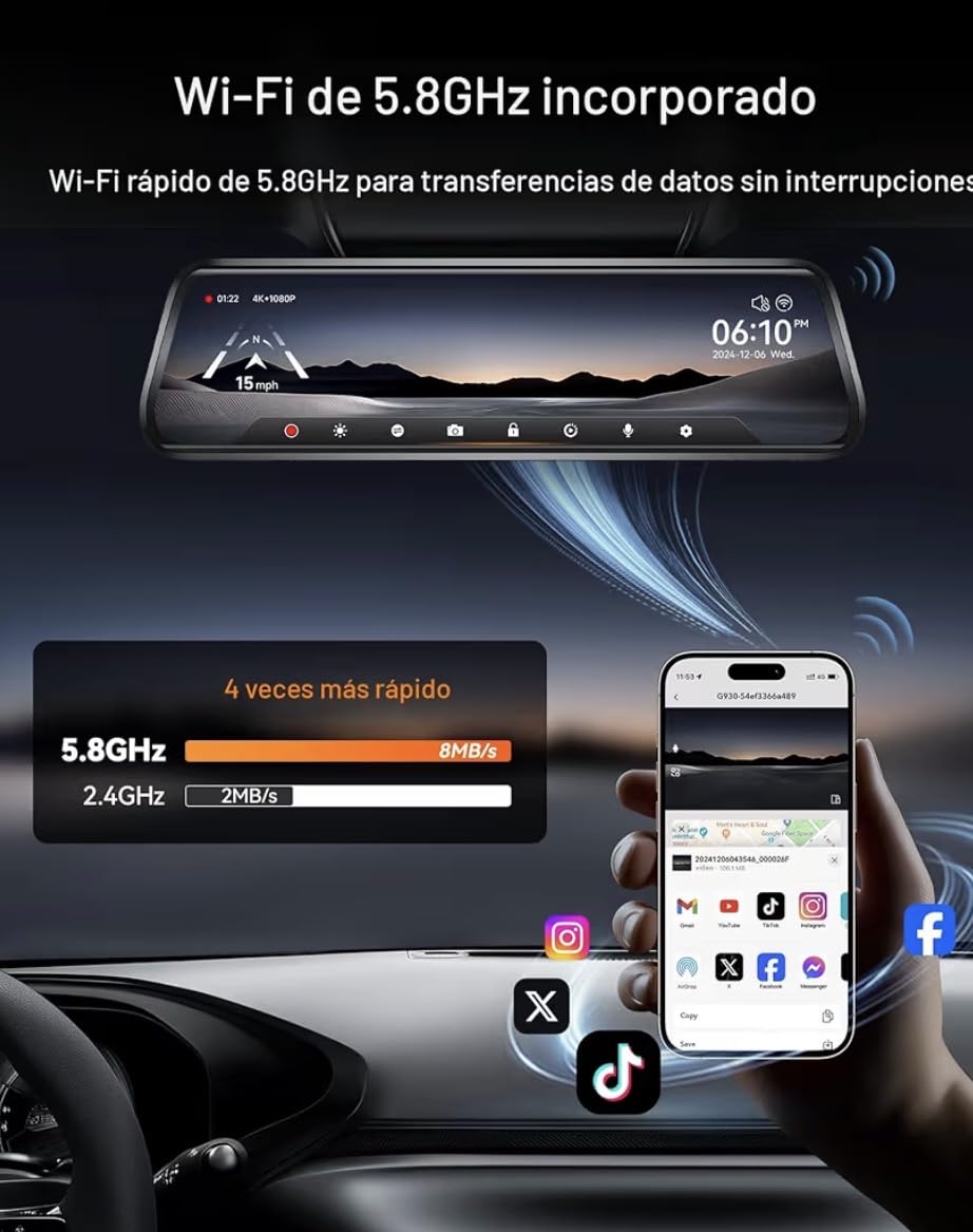 WOLFBOX G930 10'' 4K Rear View Mirror Camera with 64GB Card, 5.8GHz WiFi | Dash Cam Front and Rear with WDR, Touch Screen Rearview Mirror Backup Camera, Night Vision, Parking Monitor, Reverse Assist, GPS customer photo 1