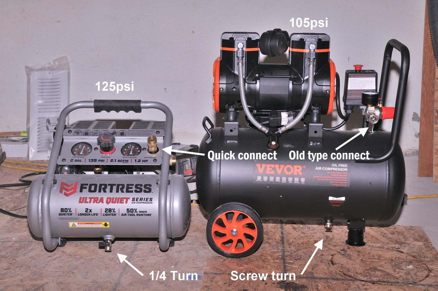 VEVOR 6.3 Gallon 2 HP Air Compressor, Max 116PSI, Oil Free Compressor Tank for Auto Repair, Tire Inflation, Spray Painting, Woodwork Nailing, 3.35 CFM@90PSI, Quiet Operation customer photo 2