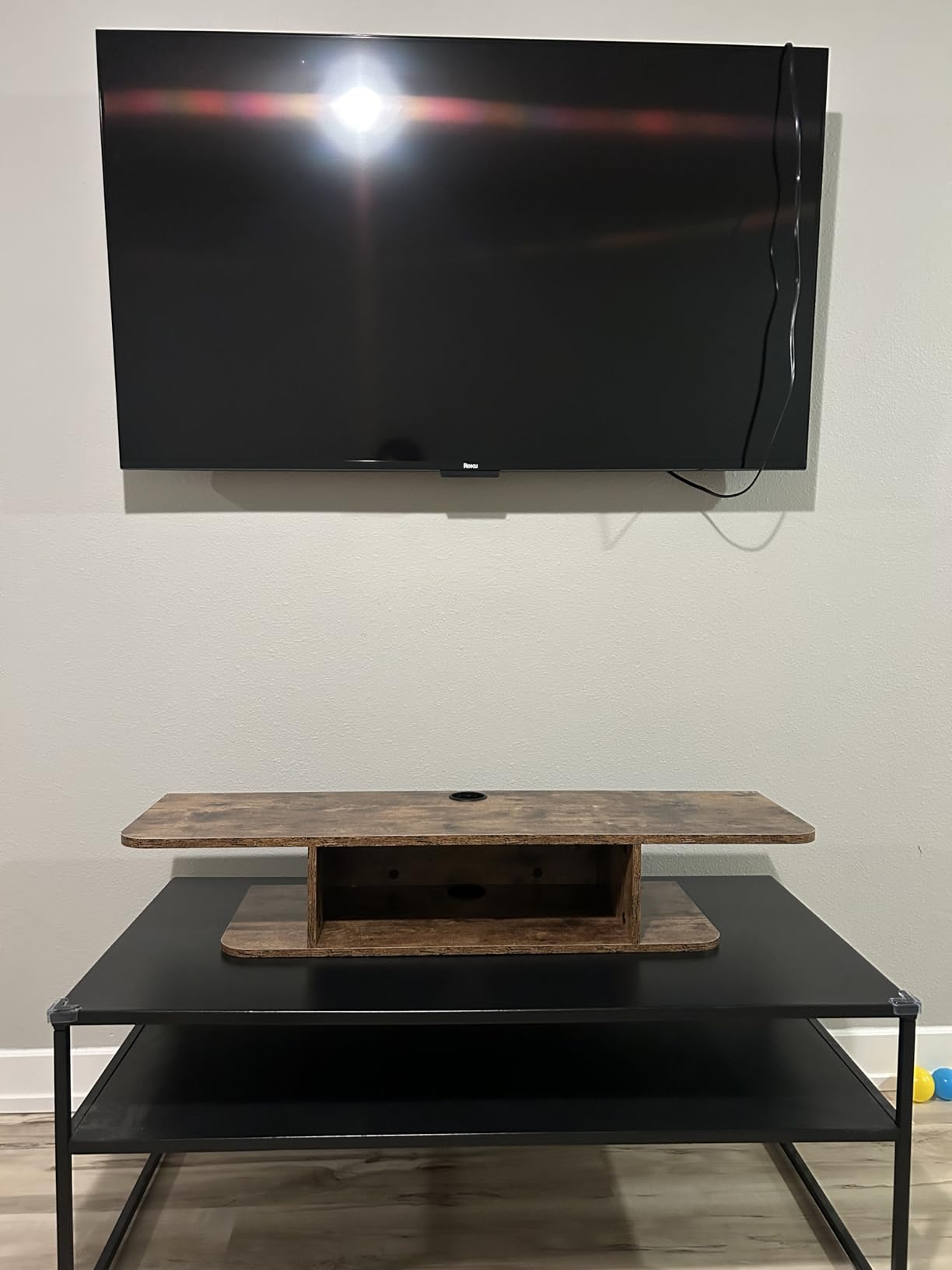 FITUEYES 2 Tier Floating TV Stand Wall Mounted, Brown, Modern Entertainment Center, Floating TV Shelf Under TV, For Living Room customer photo 1