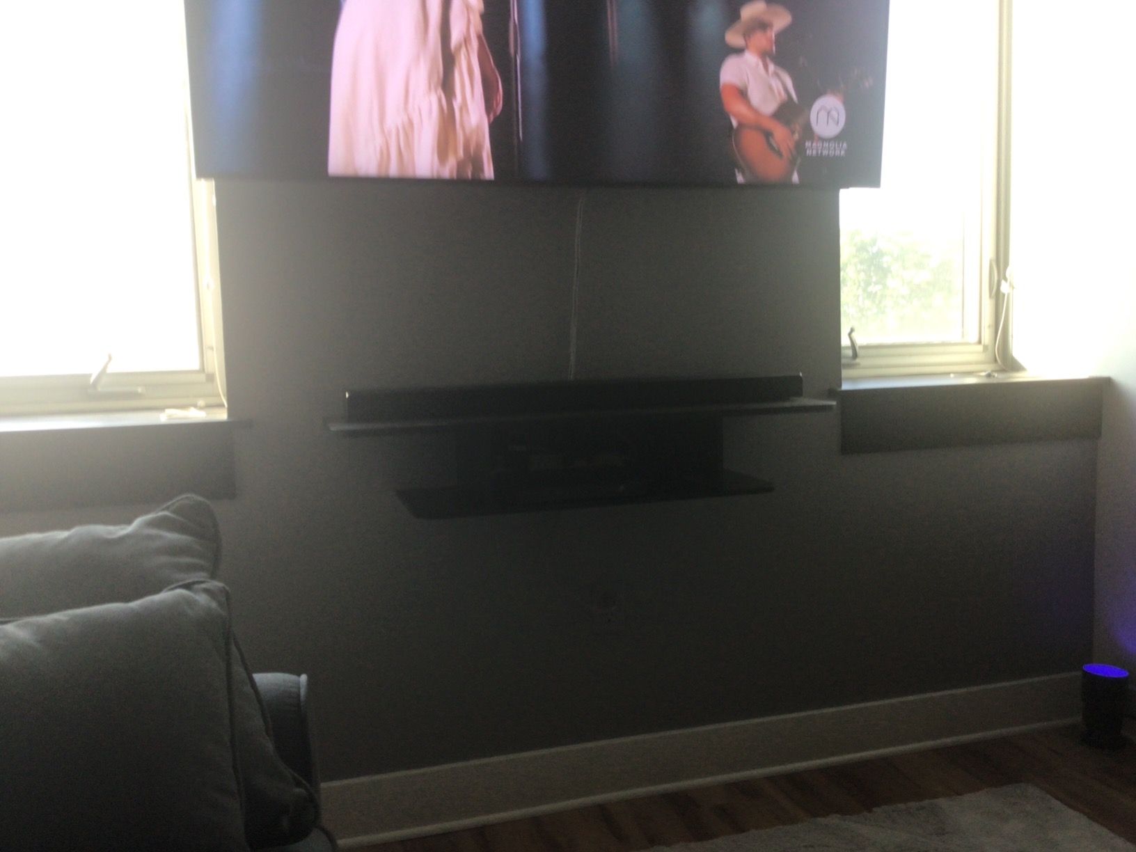 FITUEYES 2 Tier Floating TV Stand Wall Mounted, Brown, Modern Entertainment Center, Floating TV Shelf Under TV, For Living Room customer photo 2