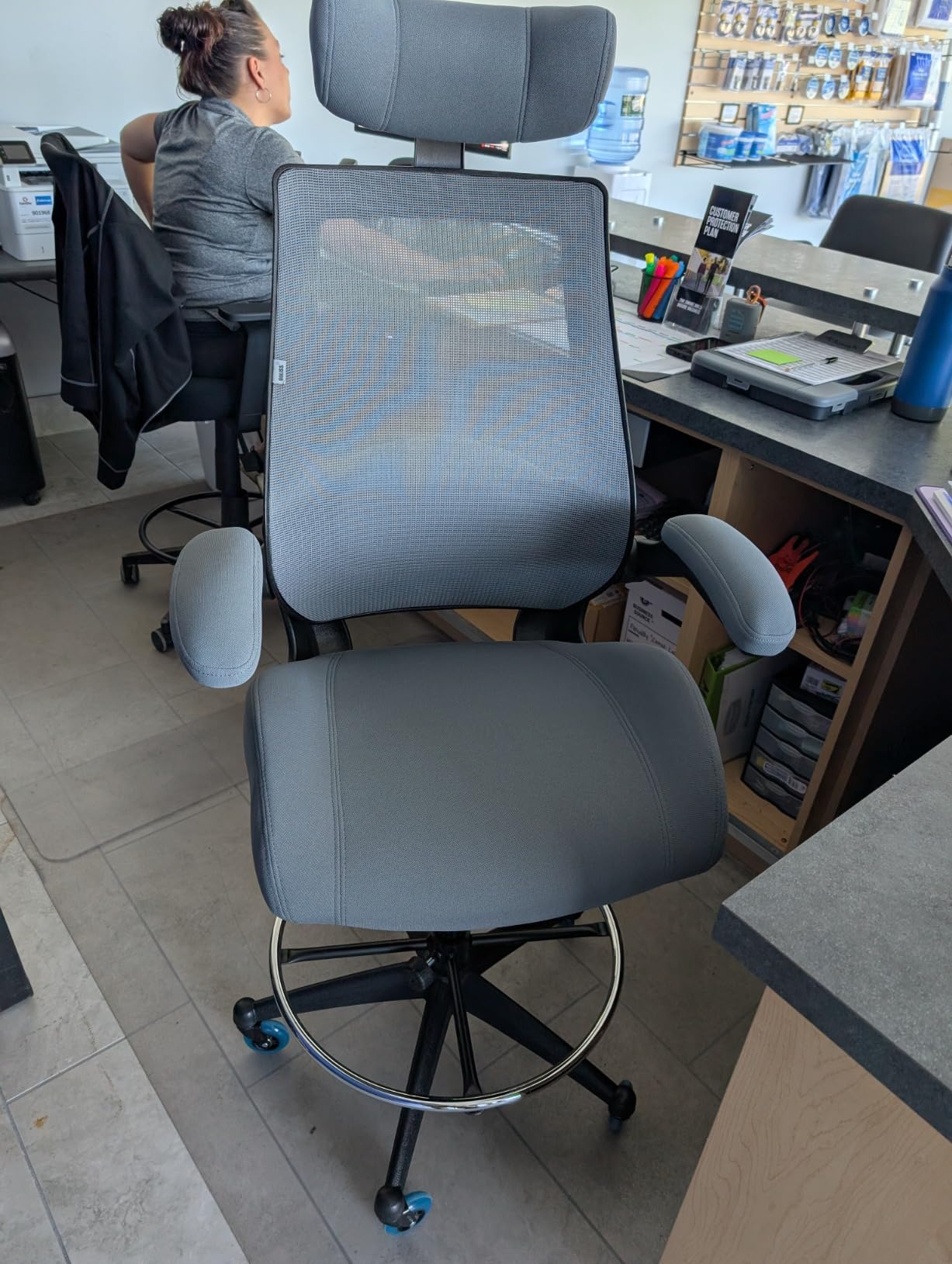 BOLISS Drafting Tall Office Chair 400lbs High Back Standing Desk Chair with Flip-up Armrests, Adjustable Headrest, Molded Foam Seat, Lumbar Cushion, Adjustable Big FootRing customer photo 2