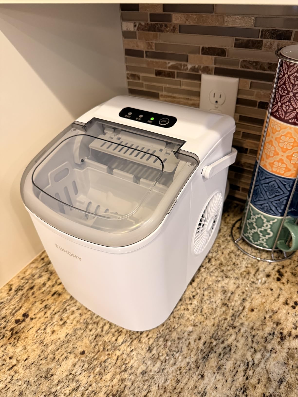 EUHOMY Countertop Ice Maker Machine with Handle, 26lbs in 24Hrs, 9 Ice Cubes Ready in 6 Mins, Auto-Cleaning Portable Ice Maker with Basket and Scoop, for Home/Kitchen/Camping/RV. (Black) customer photo 1