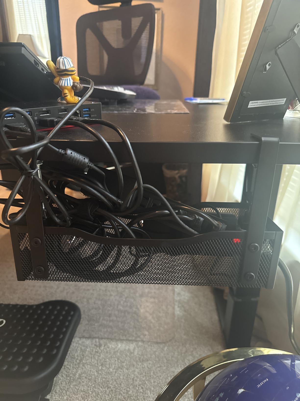 Under Desk Cable Management Tray No Drill, Metal Mesh Cable Management Under Desk with Clamp Mount, 2 Hole Cable Tray with Wire Management and Cord Organizer for Home Office Standing Desk customer photo 2