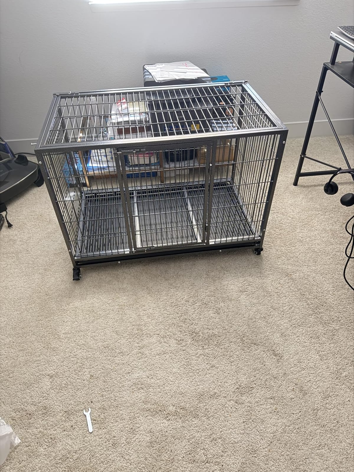 BOLDBONE 48 inch Heavy Duty Indestructible and Escape-Proof Dog Crate Cage Kennel for Large Dogs, High Anxiety Dog Crate with Removable Wire Trays and Wheels, Extra Large XL XXL, Black customer photo 1