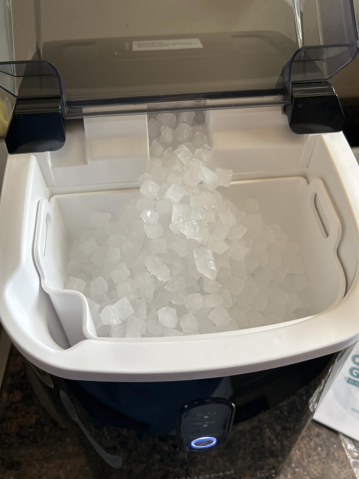 EUHOMY Nugget Ice Maker Countertop with Handle, Ready in 6 Mins, 34lbs Per Day, Removable Top Cover, Auto-Cleaning, Portable Sonic Ice Maker with Basket and Scoop, for Home/Party/RV/Camping (Black) customer photo 2