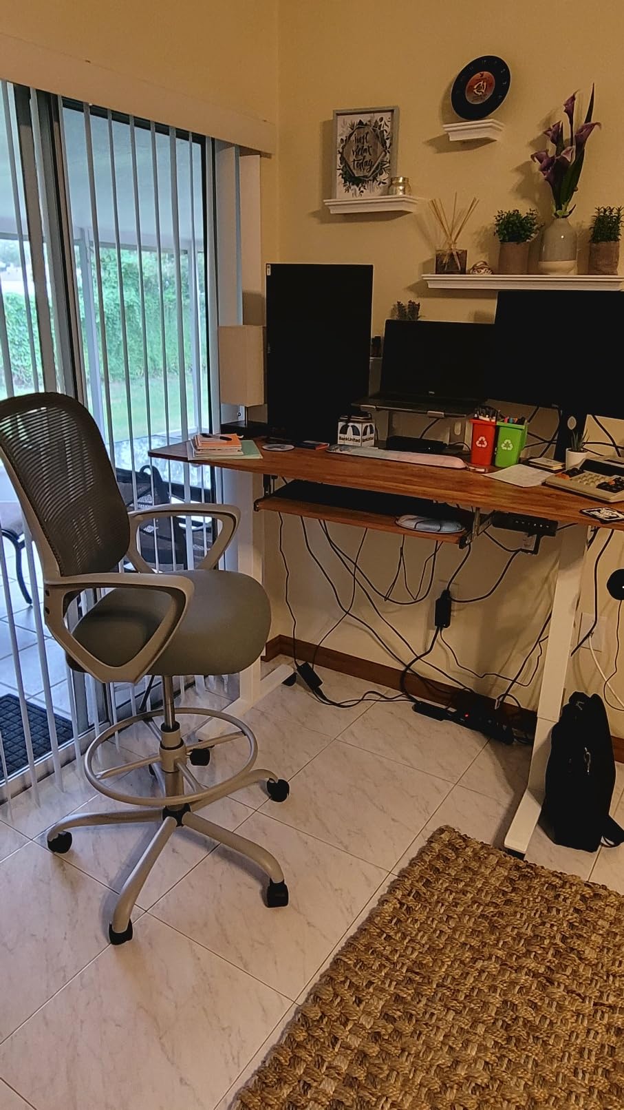 DUMOS Drafting Chair - Ergonomic Tall Office for Standing Desk, Counter with Height Adjustable and Comfortable Lumbar Support, Fixed Armrests, Grey customer photo 1