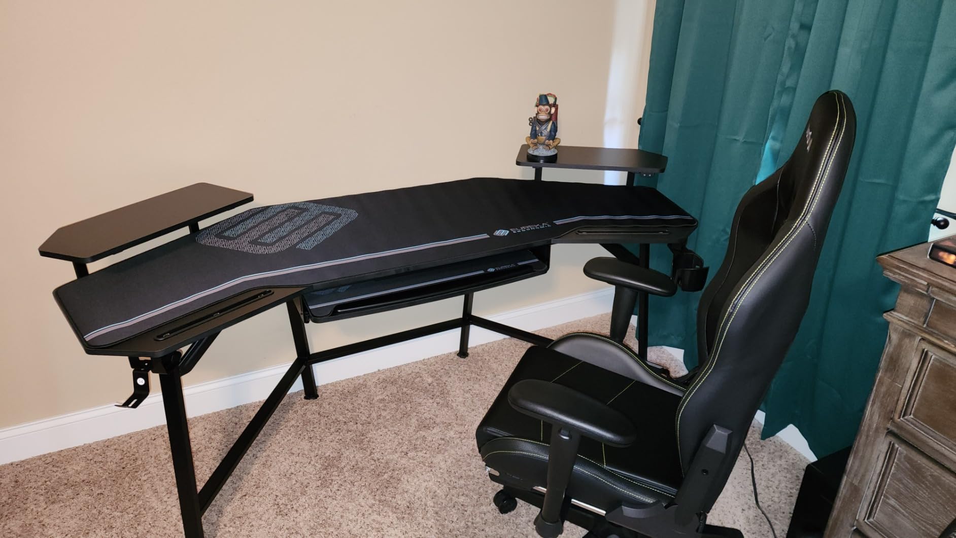 EUREKA ERGONOMIC Gaming Desk Wing Shaped Keyboard Tray 72 Inch Walnut | LED monitor stand with dual headphone hooks and cup holder customer photo 1