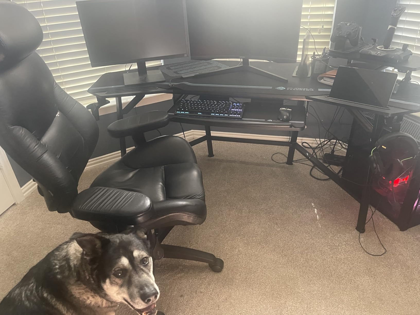 EUREKA ERGONOMIC Gaming Desk Wing Shaped Keyboard Tray 72 Inch Walnut | LED monitor stand with dual headphone hooks and cup holder customer photo 2