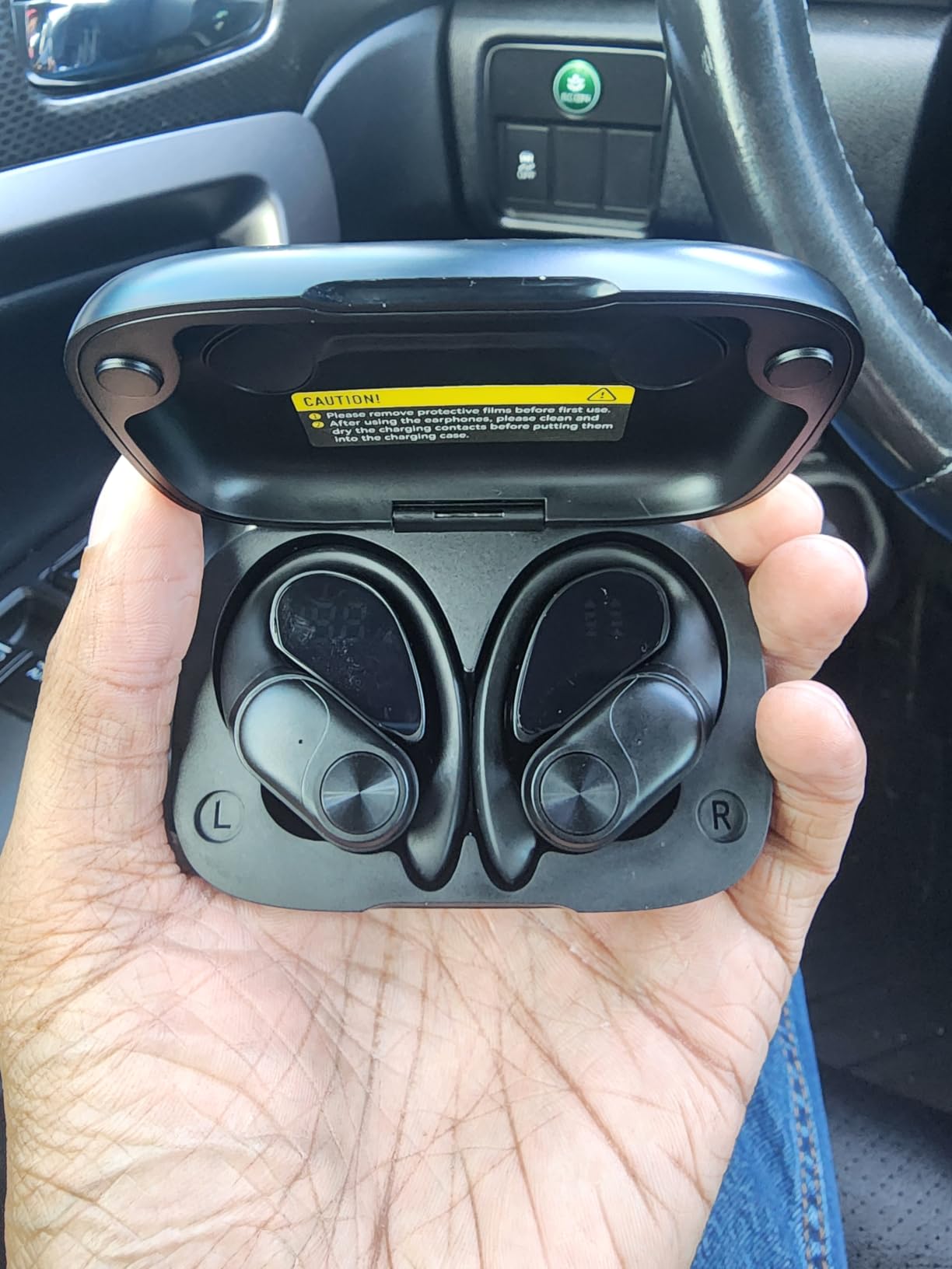 PocBuds Bluetooth Headphones Wireless Earbuds 80hrs Playtime Wireless Charging Case Digital Display Sports Ear Buds with Earhook Deep Bass IPX7 Waterproof Over-Ear Earphones for TV Phone Laptop Black customer photo 1