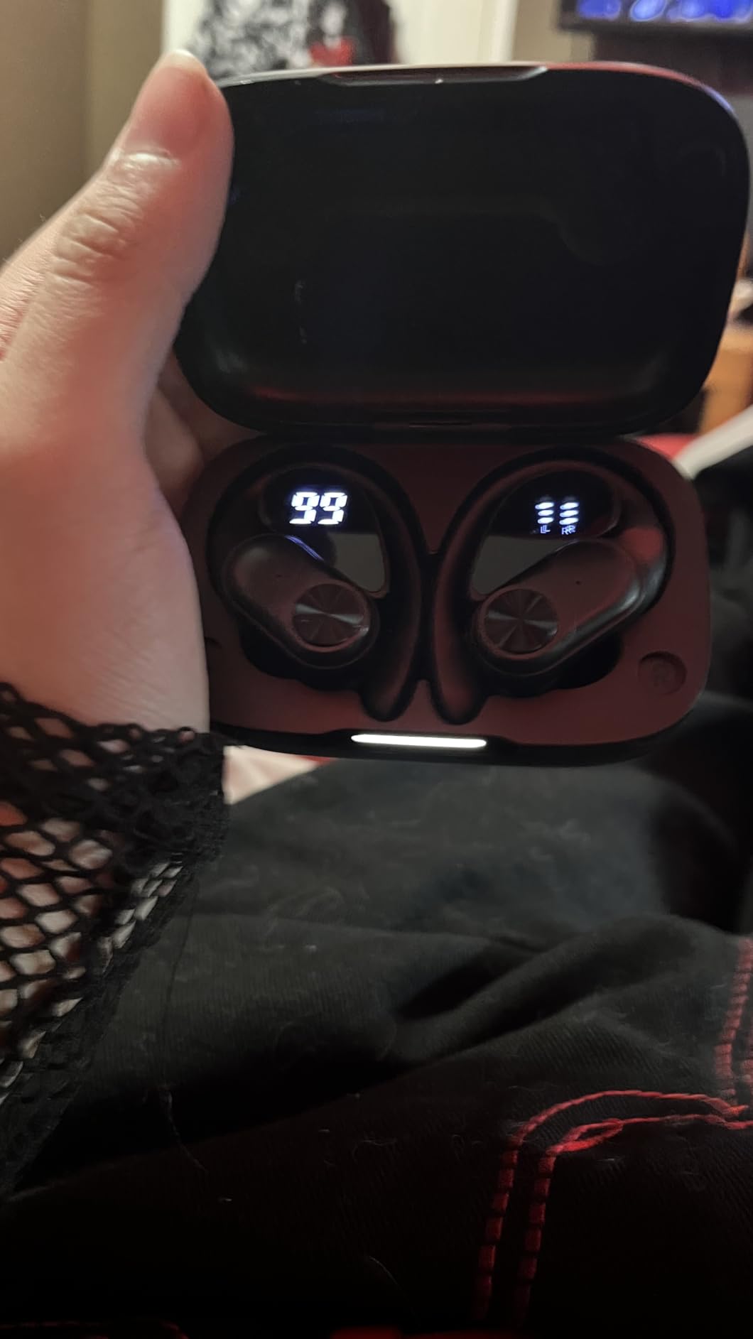 PocBuds Bluetooth Headphones Wireless Earbuds 80hrs Playtime Wireless Charging Case Digital Display Sports Ear Buds with Earhook Deep Bass IPX7 Waterproof Over-Ear Earphones for TV Phone Laptop Black customer photo 2