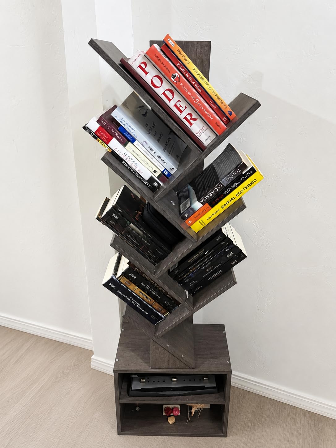 SUNMORY 6 Tier Tree Bookshelf, Tall Narrow Bookcase with Storage Cabinet, Rustic Brown customer photo 2