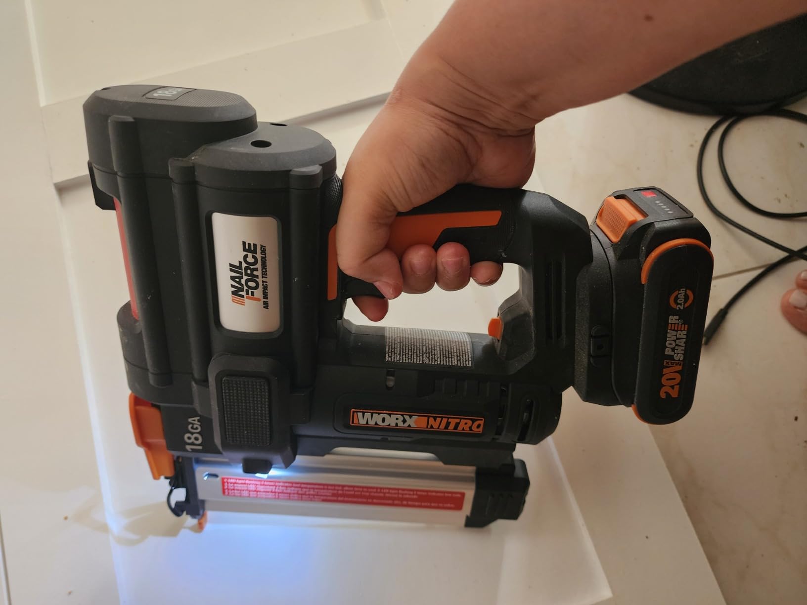 WORX Cordless Brad Nailer, 20V 18GA Nail Gun, WX842L | Up to 2-in Nails and Tool-Free Jam Release for Trimming, Molding and Baseboards, Battery and Charger Included, PowerShare customer photo 1
