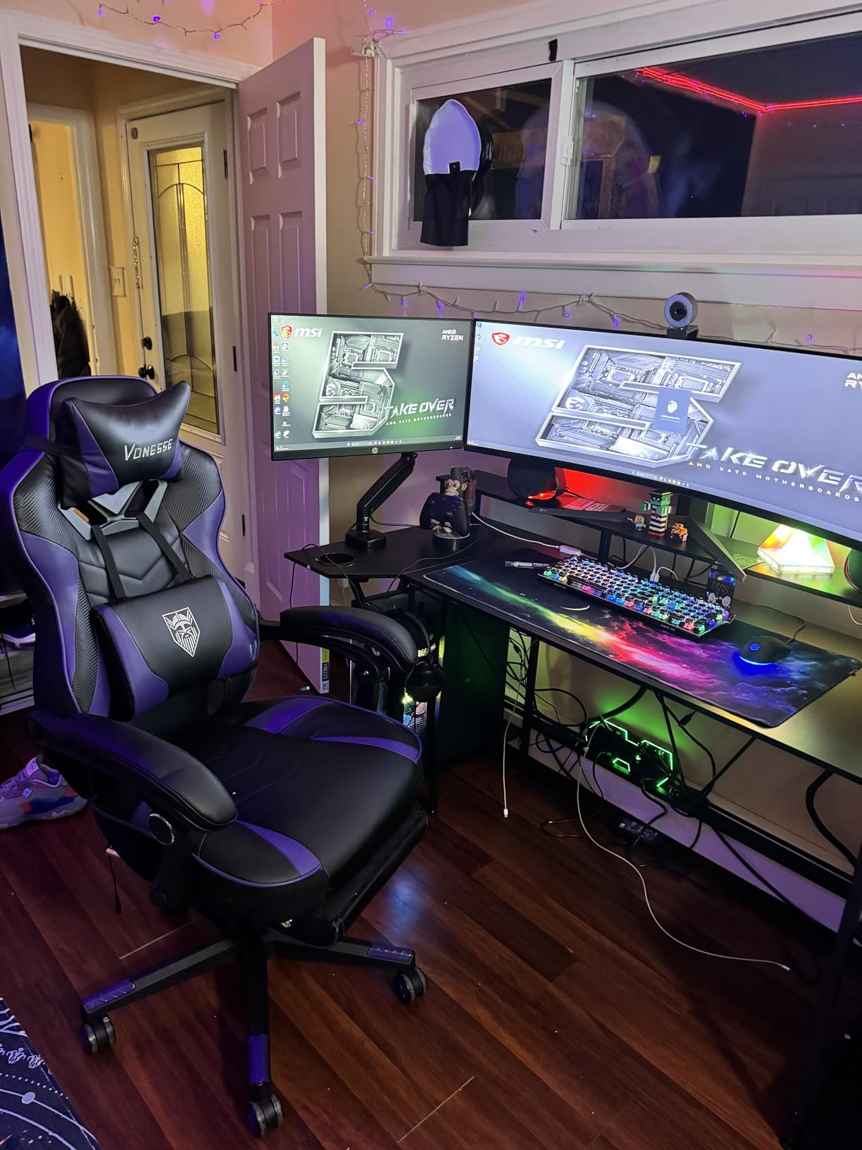 SEDETA Gaming Desk 70.8'' with LED Lights, Storage Shelves, Power Outlets, White customer photo 1