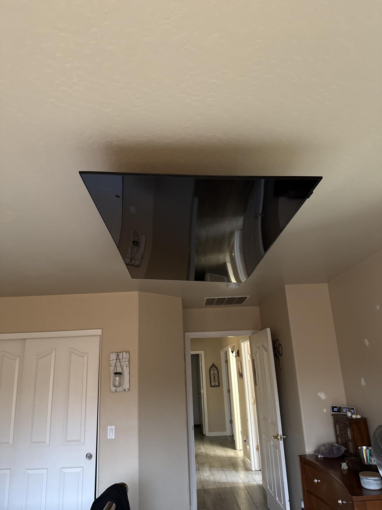 TOPSKY Motorized Ceiling TV Mount, 32-70 in TVs, 88 lb Capacity | Motorized flip down, 0-80 degree tilt, Supports 32-70