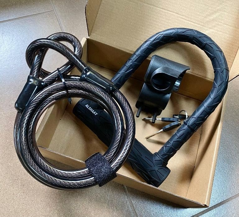 Heavy Duty Bike U Lock - Super Strong 12 Ton Shear, 20mm U Shape Lock Anti-Theft Silicone Covered Electric Scooter Lock Keyhole with Sliding Cover 4ft Steel Cable with Mounting Bracket and 3 Keys(L) customer photo 2