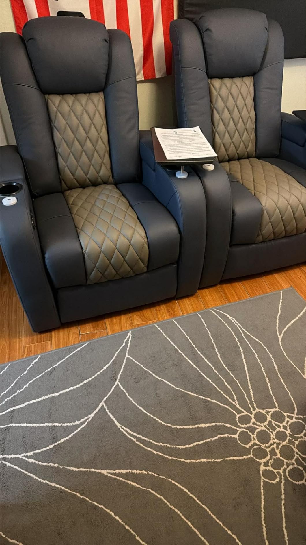 Weilianda Home Theater Seating, Top Grain Leather Movie Theater Chair | Brown Row of 2 Loveseat, Zero Gravity, Power Headrest, Tray Table, Electric Reclining Seat for Media Room customer photo 1